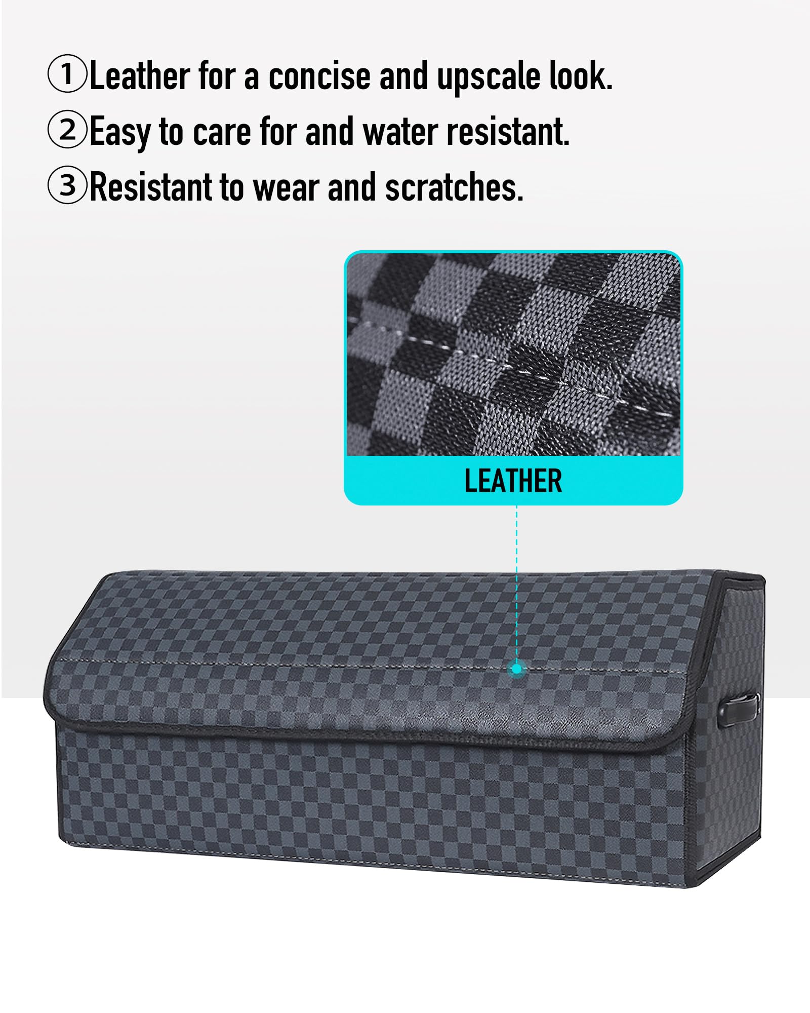 Fyzeoty Trunk Organizer For Suv - Leather Storage Box, Extra Large, Magnetic Lid, Collapsible And Adjustable Car Organizer