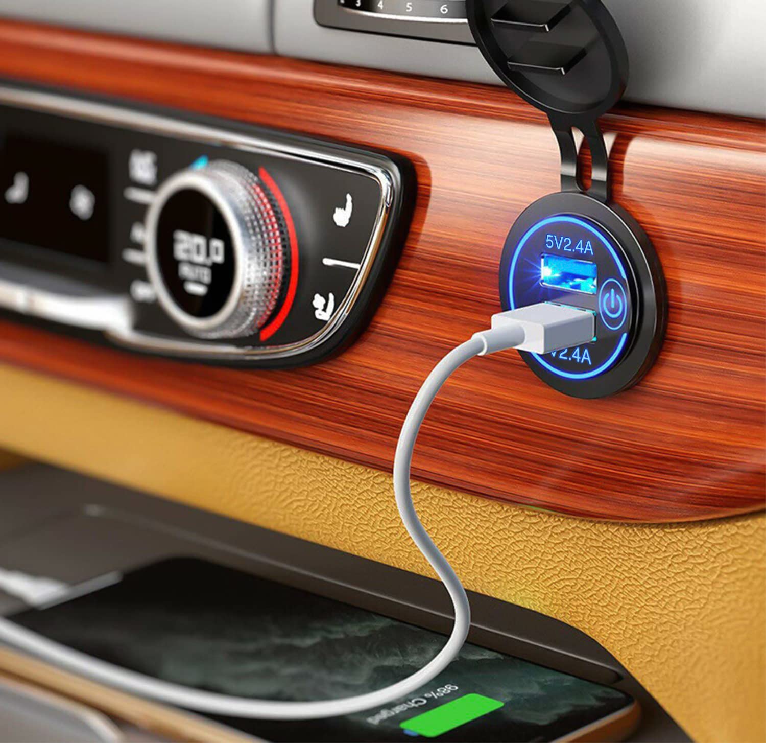 Nilight 2 Pack Quick Charge Socket Led 12V 24V Dual Usb Charger 5V 4.8A Car Outlet Panel With On Off Touch Switch Fused Wire Kit