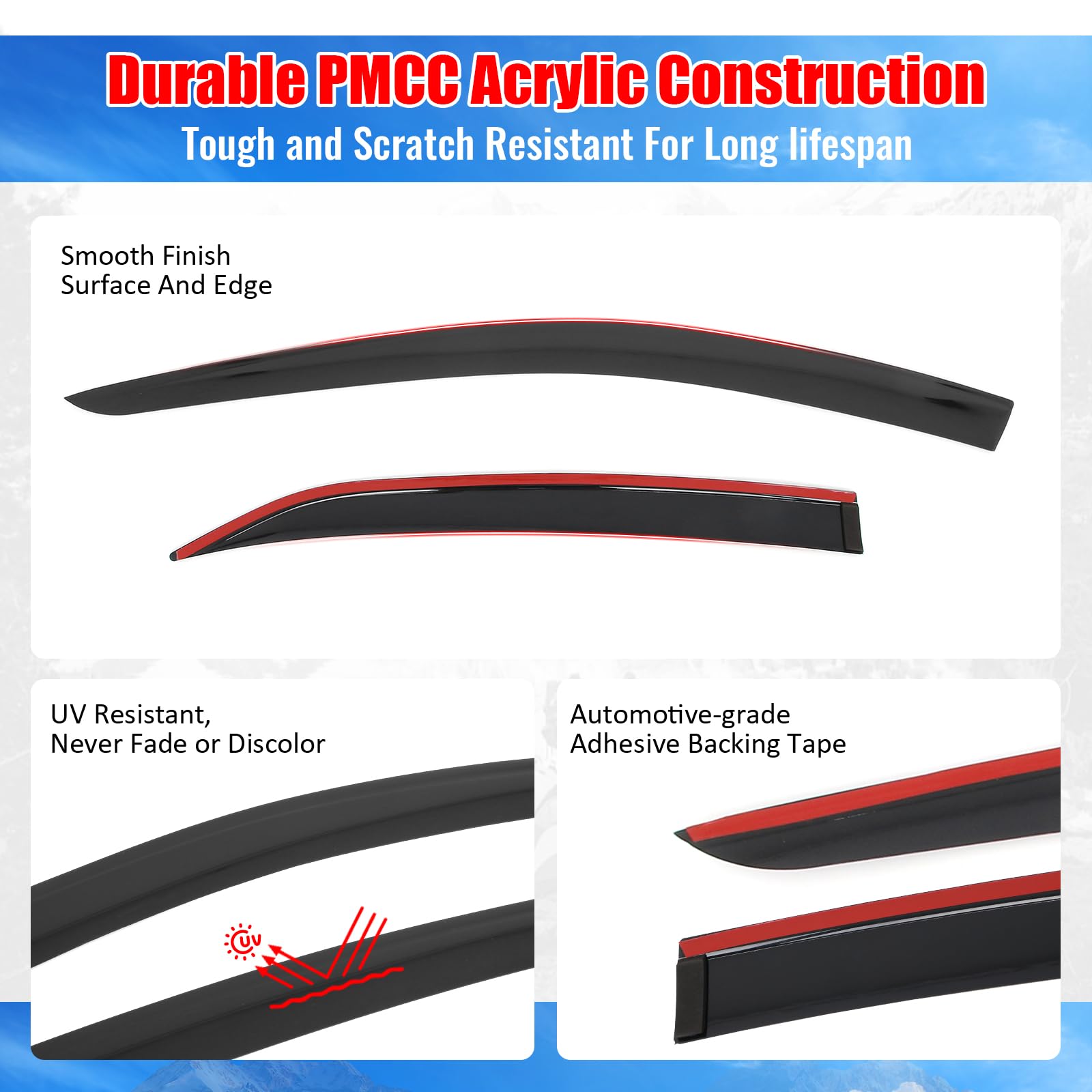 Ikon Motorsports Tape On Low Profile Window Visors Compatible With 2018-2024 Toyota Camry, Acrylic Smoke/Tinted Rain Guards, Sid