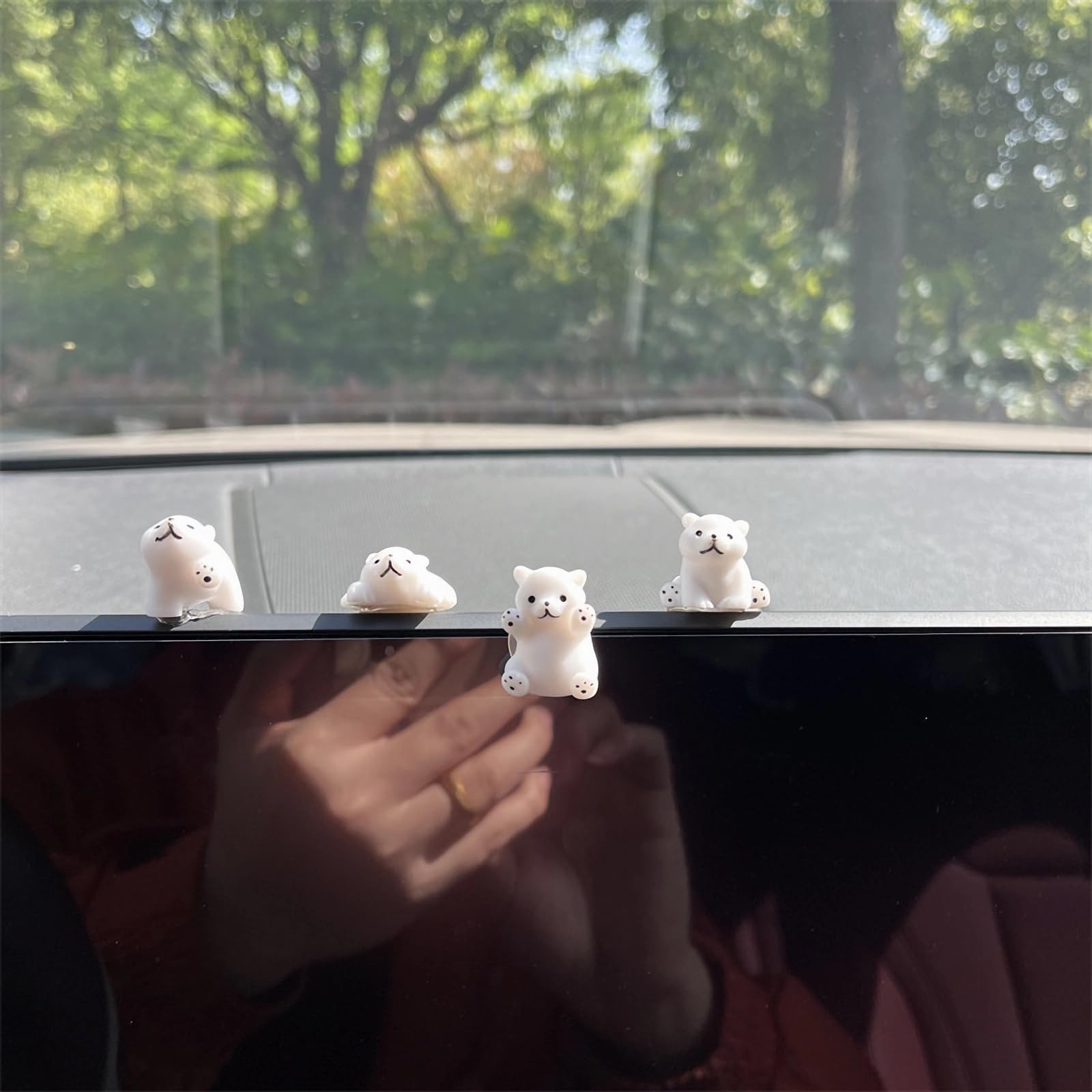 Cute Car Rearview Mirror Accessories For Car Polar Bear Interior Decoration Dashboard Car Ornament Funny Gifts For Cute Car Mirror Interior Decors (4 Pcs)