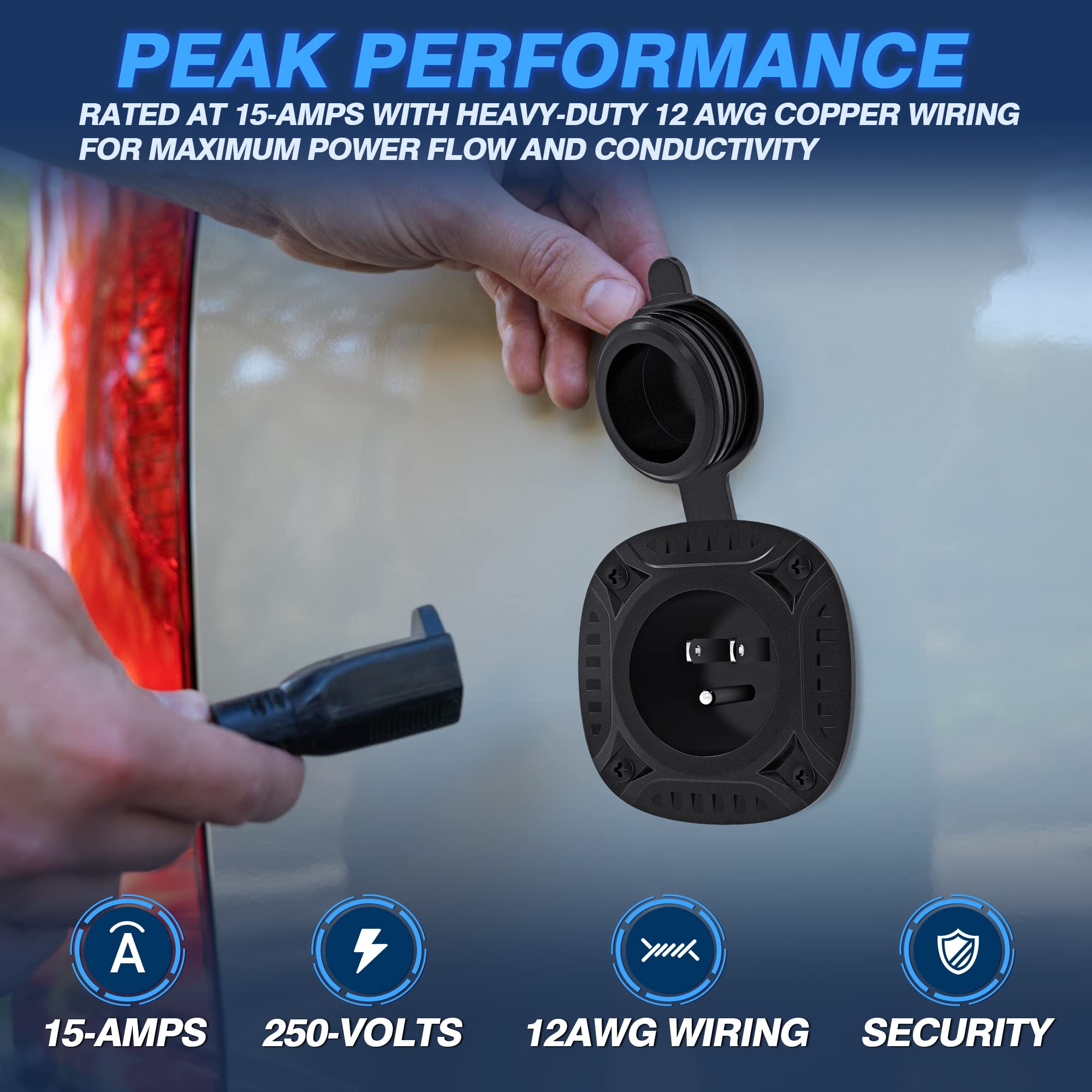 Mictuning 15Amp 250V Ac Port Plug With 18'' Integrated Extension Cord Y Splitter Cable And Water-Resistant Cap