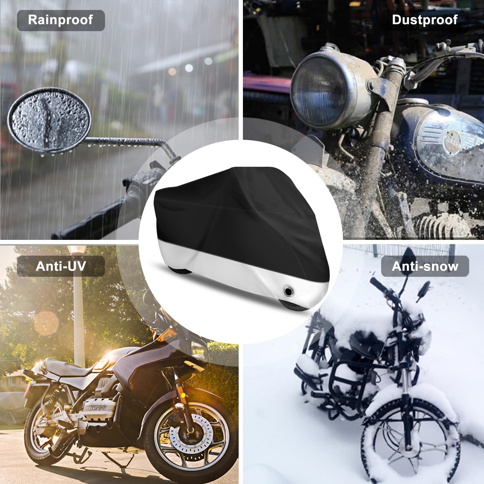 Xyzctem All Season Black Waterproof Sun Motorcycle Cover,Fits Up To 91'' Motors (L Large & Lockholes)