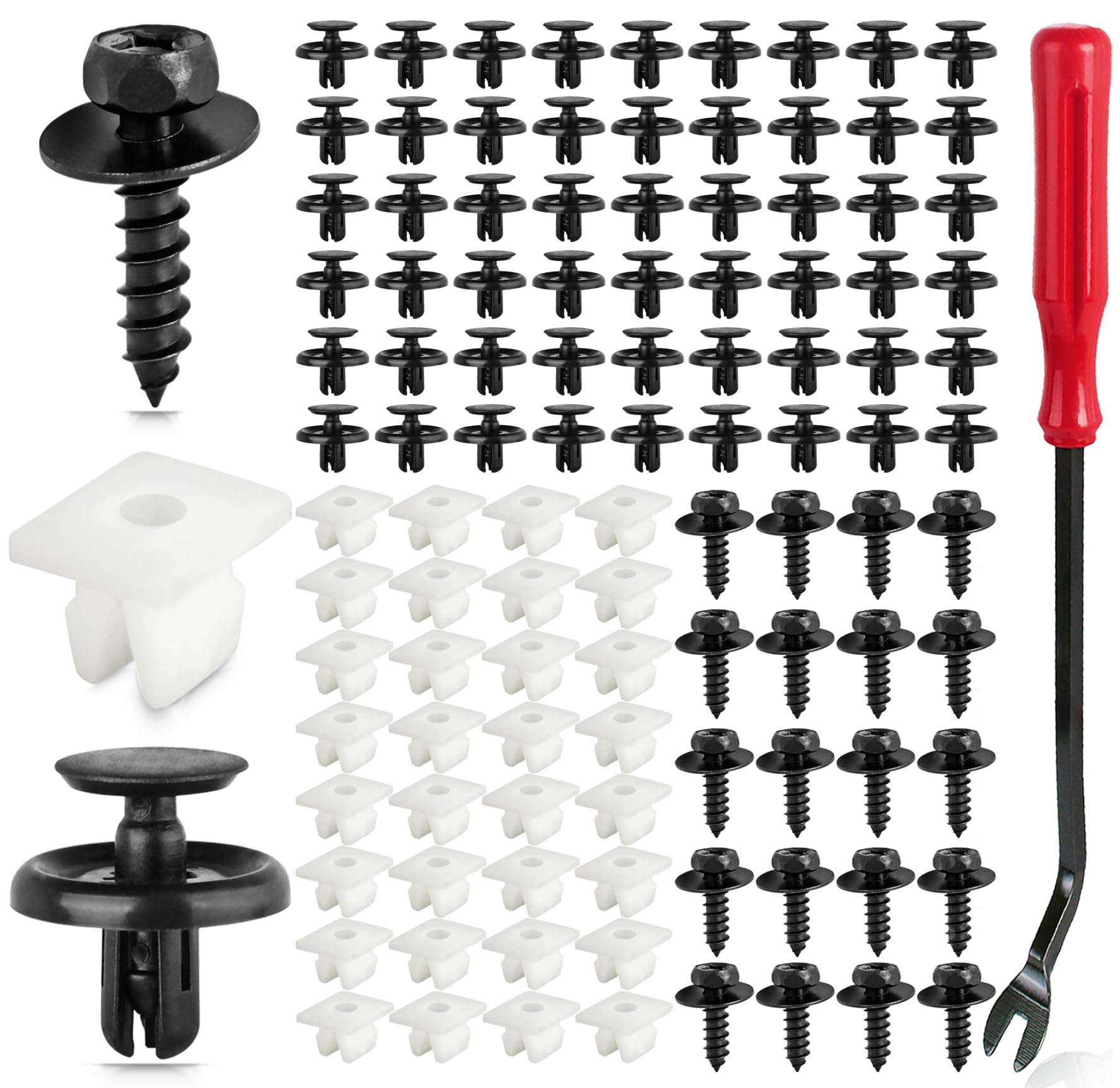 Xislet 101 Pcs Engine Under Cover Fender Push Pin Rivets 90467-07201 Compatible With Toyota & Lexus Camry Corolla Plastic Fastener Retainer Clips With 90189-06193 Grommet 90159-60477 Bolt Kits