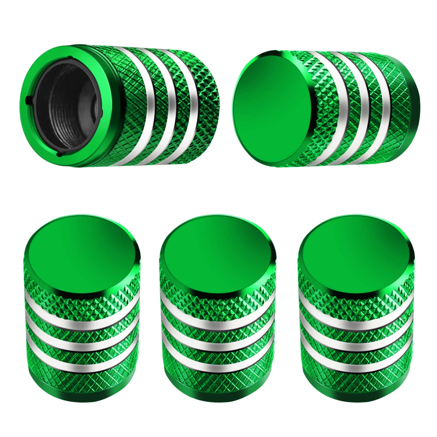 Tire Valve Stem Caps -(5 Pack) Tire Air Caps Metal With Plastic Liner Corrosion Resistant Leak-Proof For Car Truck Motorcycle Suv And Bike Green