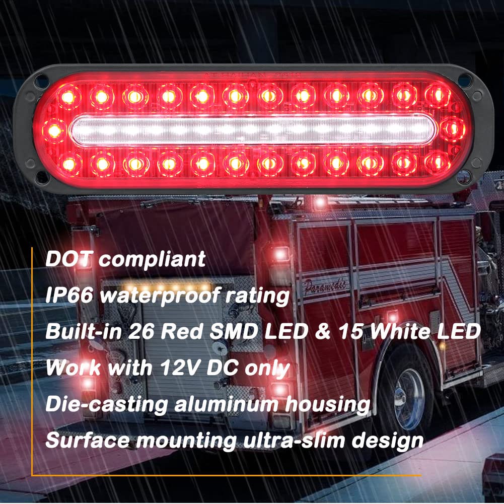AT-HAIHAN Pack of 2 Oval Red LED Trailer Stop Brake Turn Signal Tail Lights with White Reverse Light, DOT Compliant Waterproof S