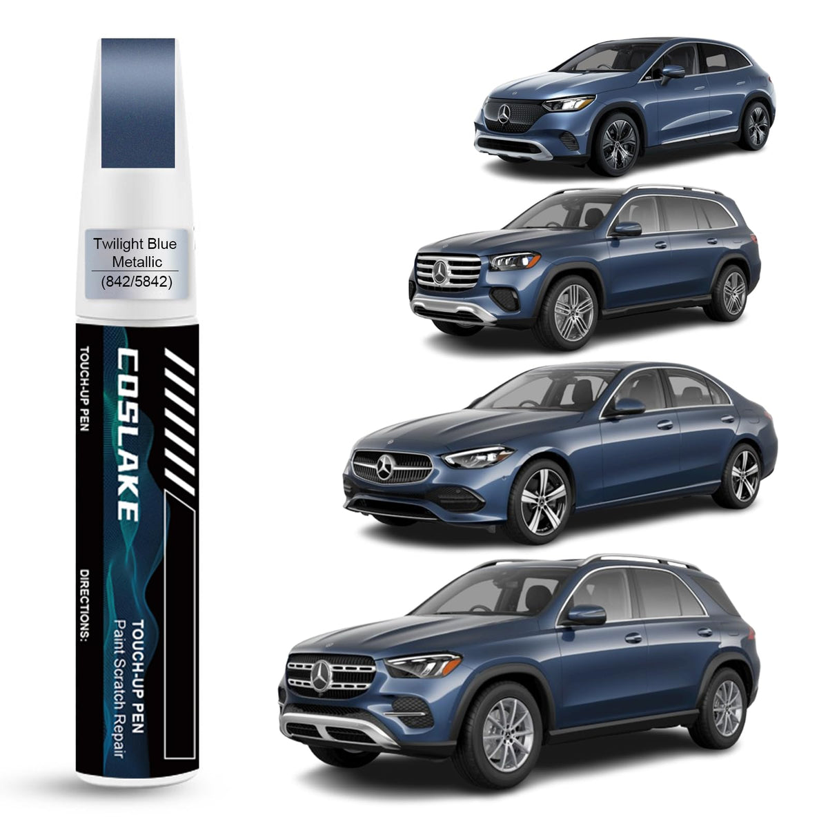 COSLAKE Car Touch Up Paint(Twilight Blue Metallic(842/5842)) for Mercedes-Benz, Car Paint Scratch Repair Kit, Quick & Easy Solut