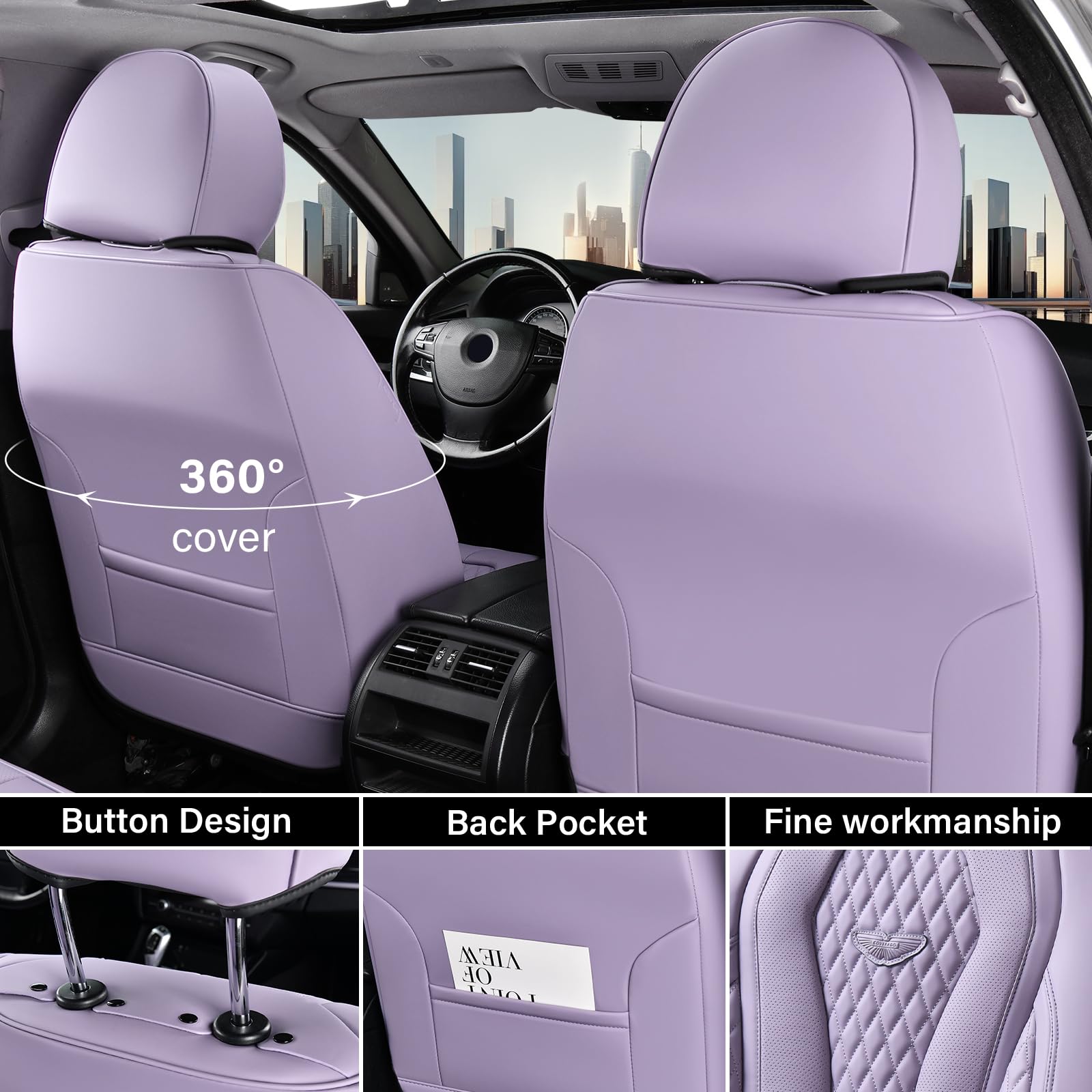Coverado Car Seat Covers For Front Seats - Purple Luxury Cushion Protector, Leatherette Universal Fit For Most Cars