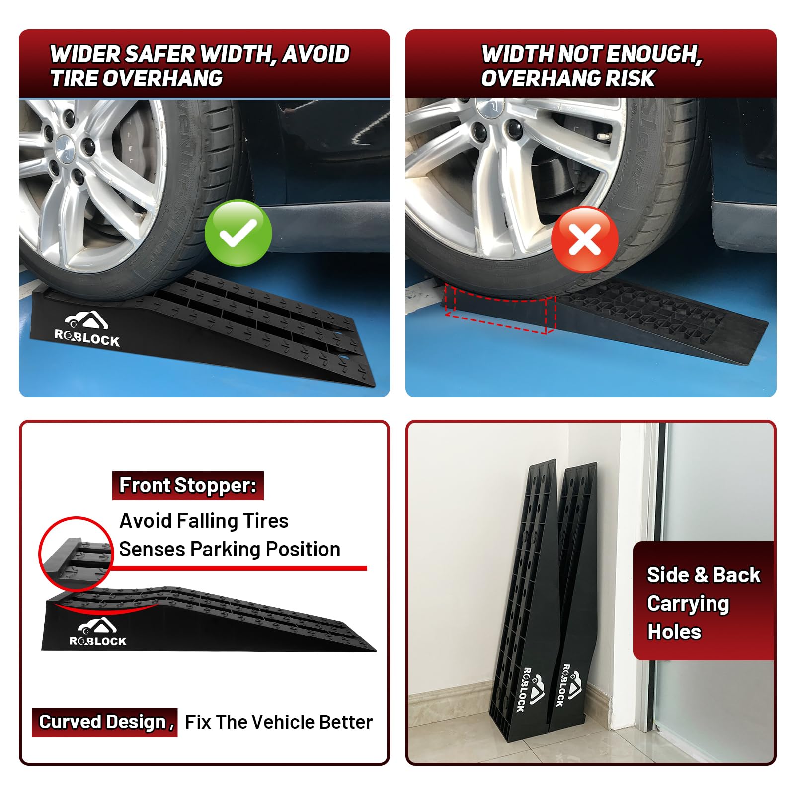 Roblock Heavy Duty Car Ramps For Oil Changes And Jack Support, Portable Low Profile Car Ramps For High Lift, Vehicle Ramps For G