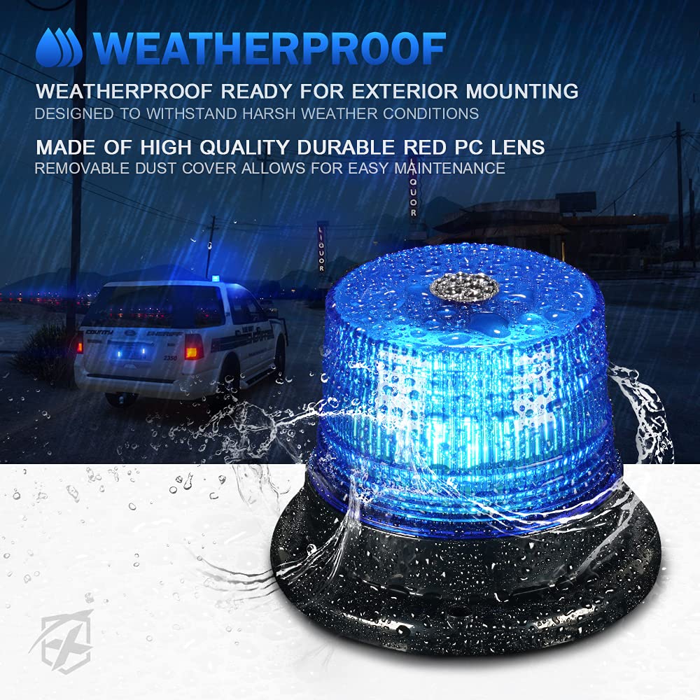 Xprite Blue Led Rooftop Beacon Strobe Light W/Magnetic Base Warning Safety Police Flashing Lights For Law Enforcement Vehicles F