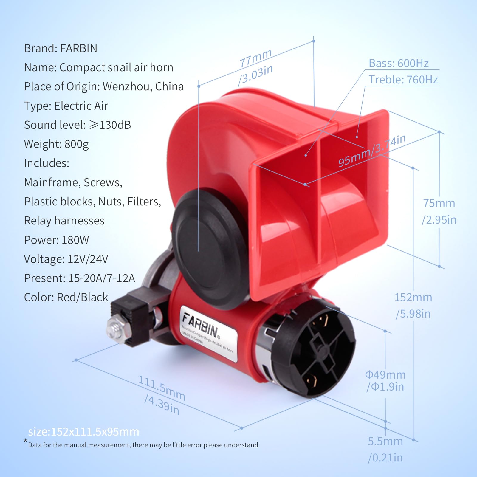 Farbin Compact Air Horn With Compressor Electric Car Horn 12V 150Db Super Loud Train Horns Kit For Trucks