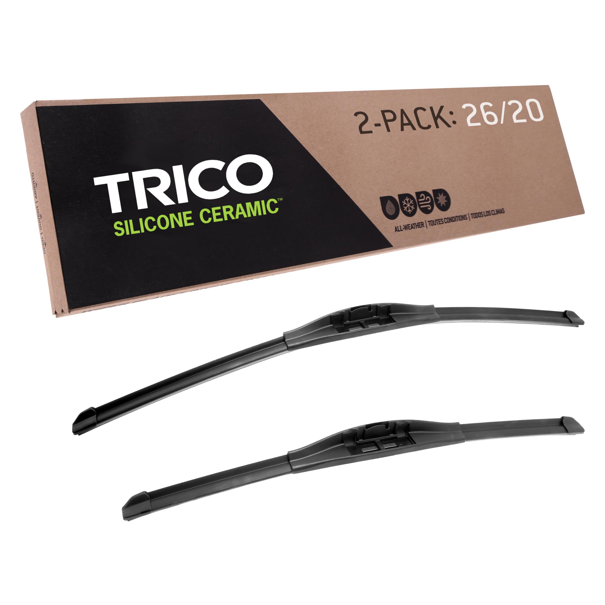 Trico Silicone Ceramic (90-2620) 26 & 20 Inch Pack Of 2 Automotive Replacement Windshield Wiper Blades, Ceramic Coated Silicone 