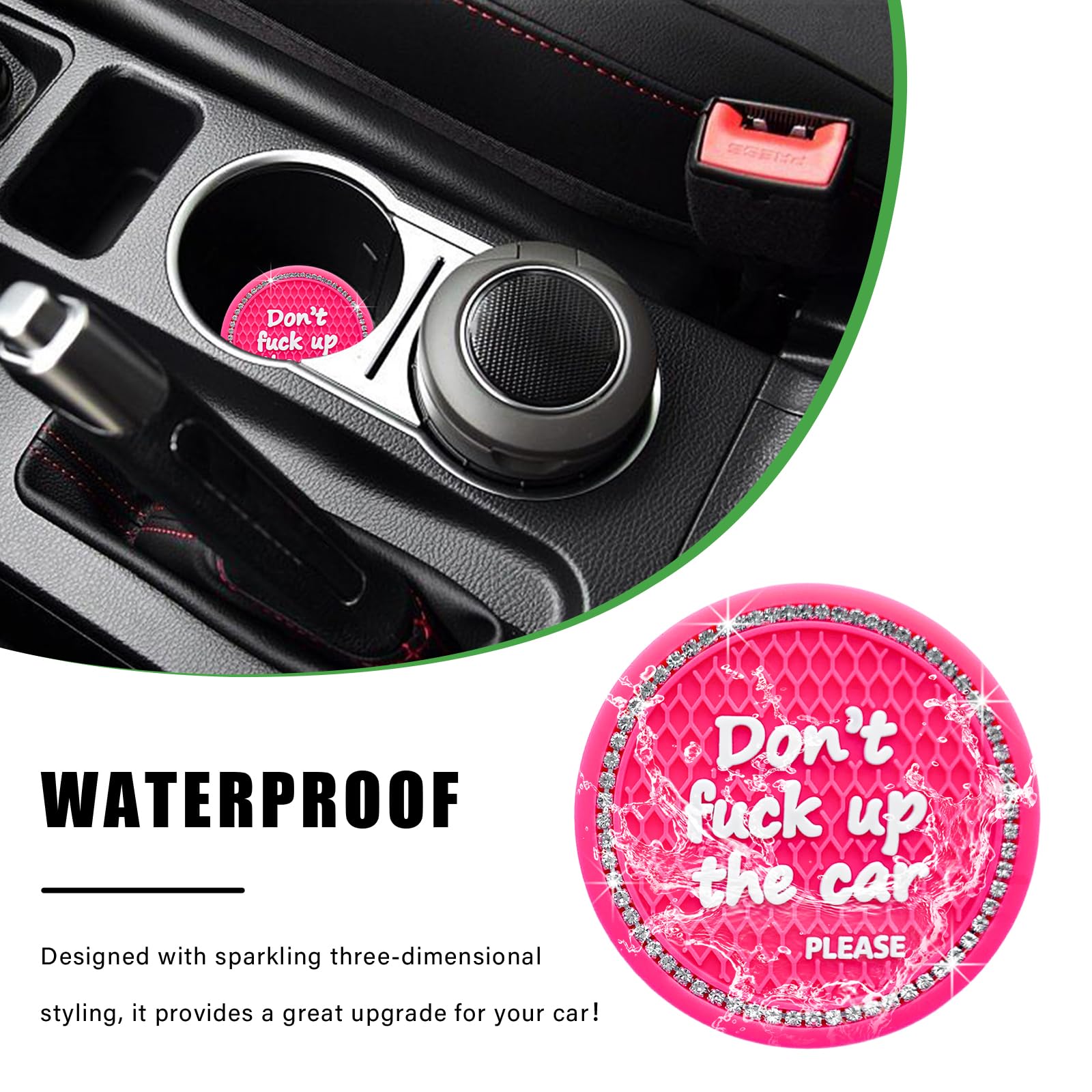 Ziciner 4 Pack Bling Car Cup Holder Coaster, 2.75 Inch Anti-Slip Auto Insert Cup Coaster, Crystal Car Drink Cup Mat Perfect For