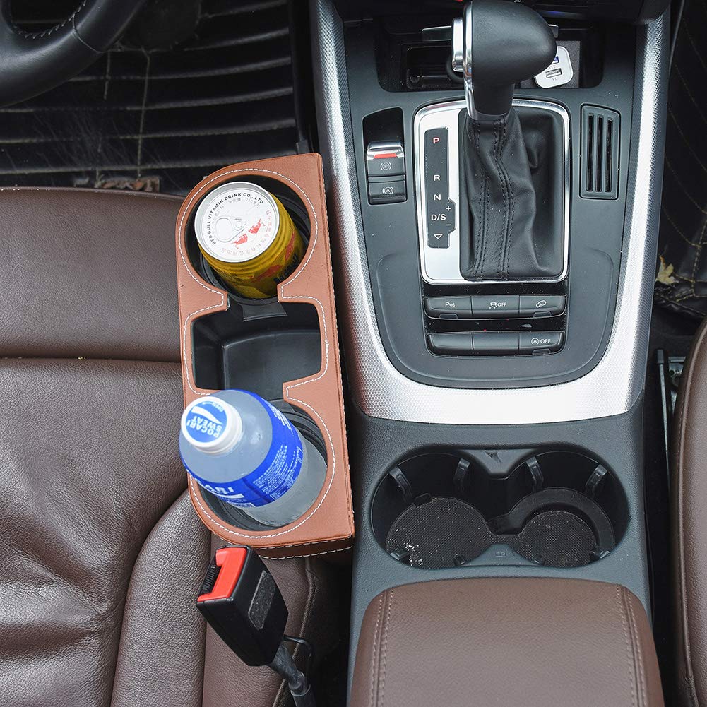 Atmomo Brown Multifunctional Car Cup Holder Car Seat Organizer Gap Filler Bottle Phone Storage Organizer