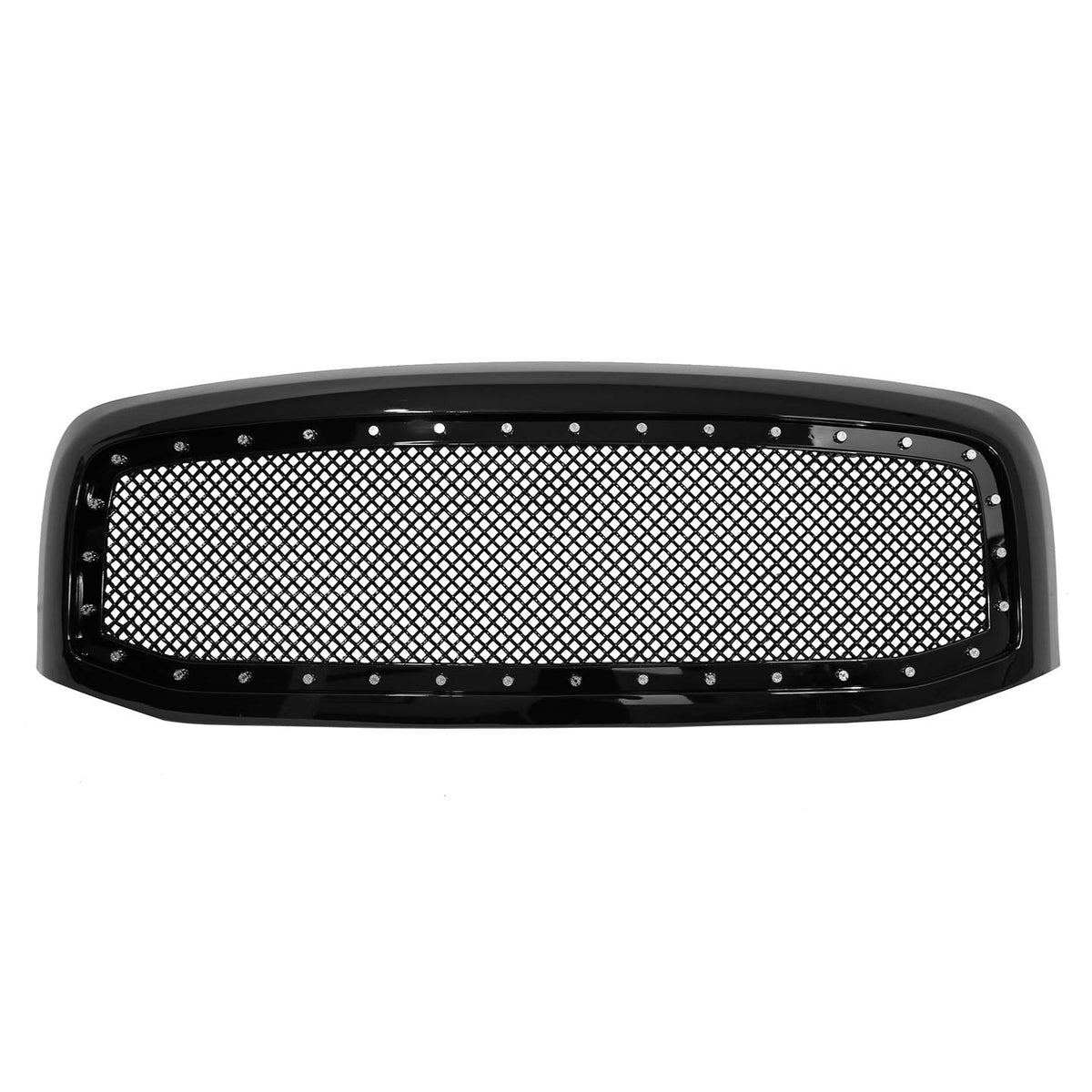 Paragon Front Grille for 2006-08 Dodge Ram 1500/2500/3500 - Gloss Black Grill Grilles with Mesh and Rivets
