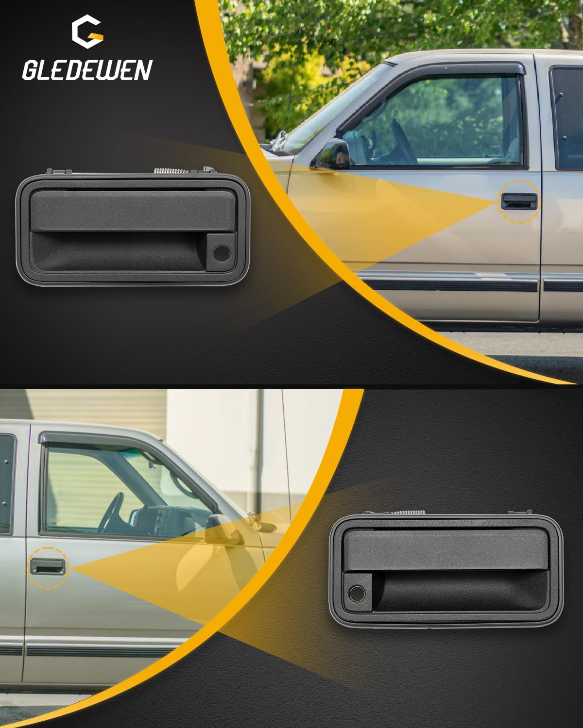 Metal Outside Door Handles, W/ Lock Cylinders & Keys, Compatible With 1988-2001 Chevy K1500 K2500 K3500 C1500 C2500 C3500, Gmc C