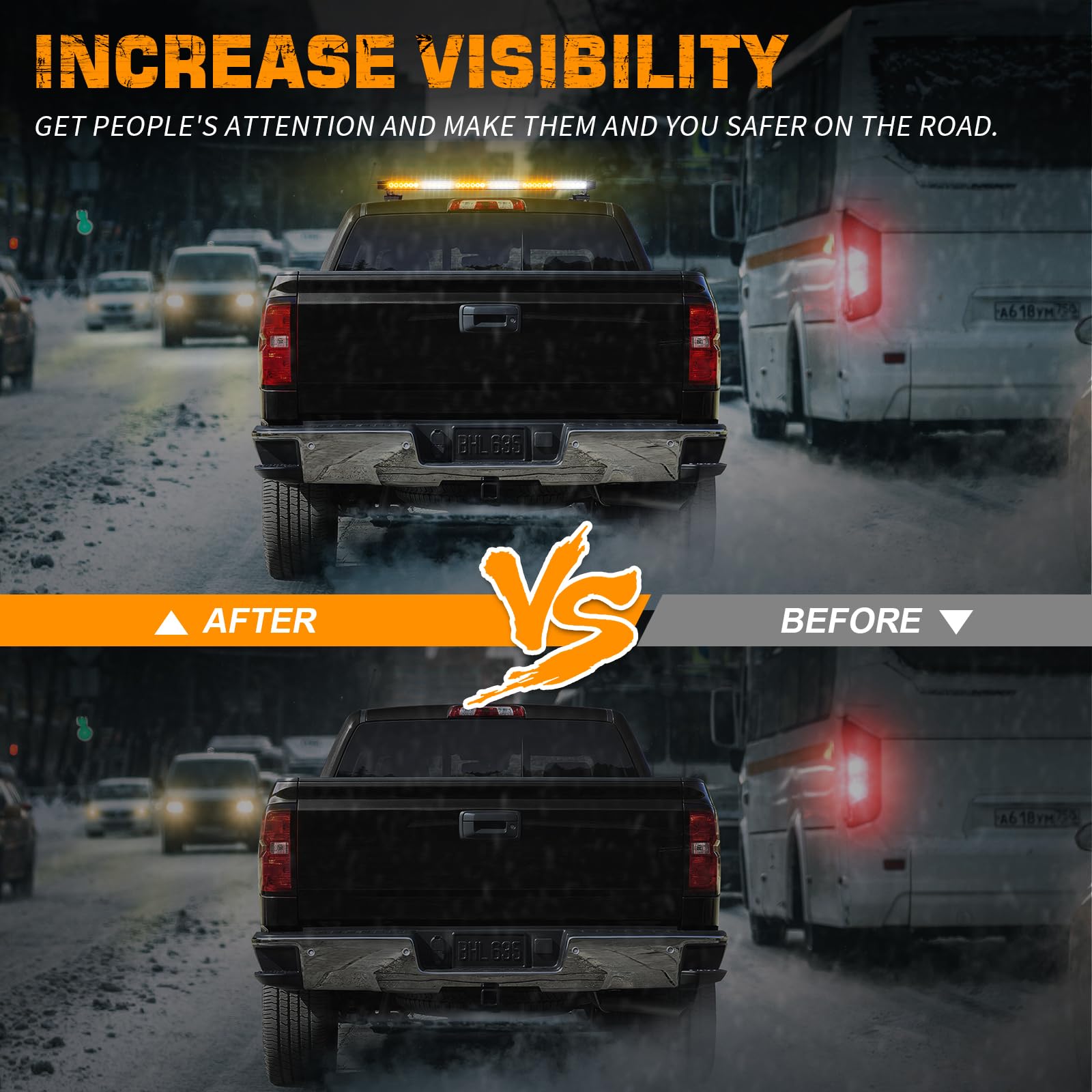 Xridonsen 28.4'' 80 Led Roof Top Strobe Light Bar Amber White Emergency Warning Flashing Safety Beacon Double Side Traffic Advis