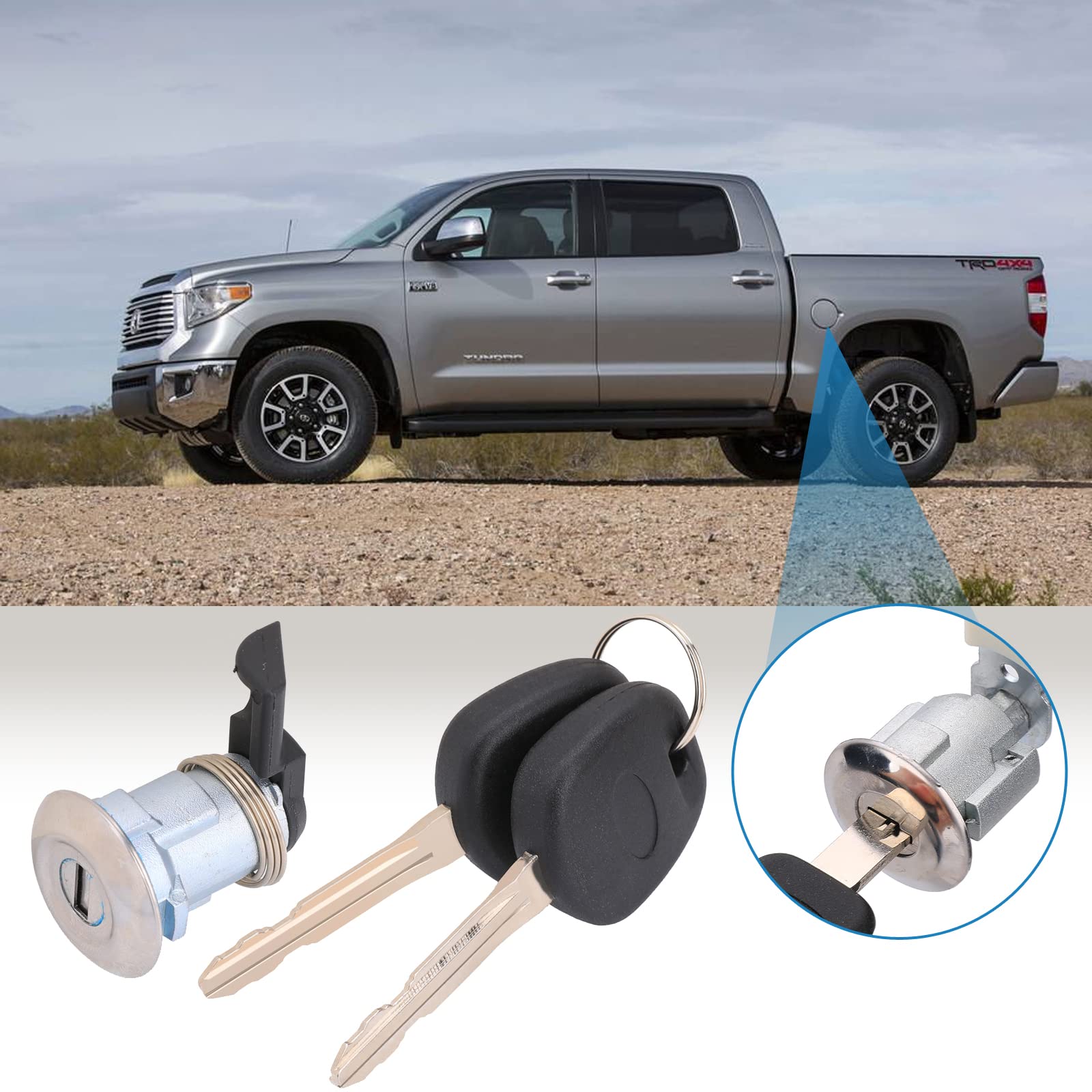 Fuel Door Lock Cylinder W/ 2 Keys Set Compatible with 1995-2004 Toyota Tacoma 2000-2003 Tundra Gas Fuel Filler Lid Cylinder Lock