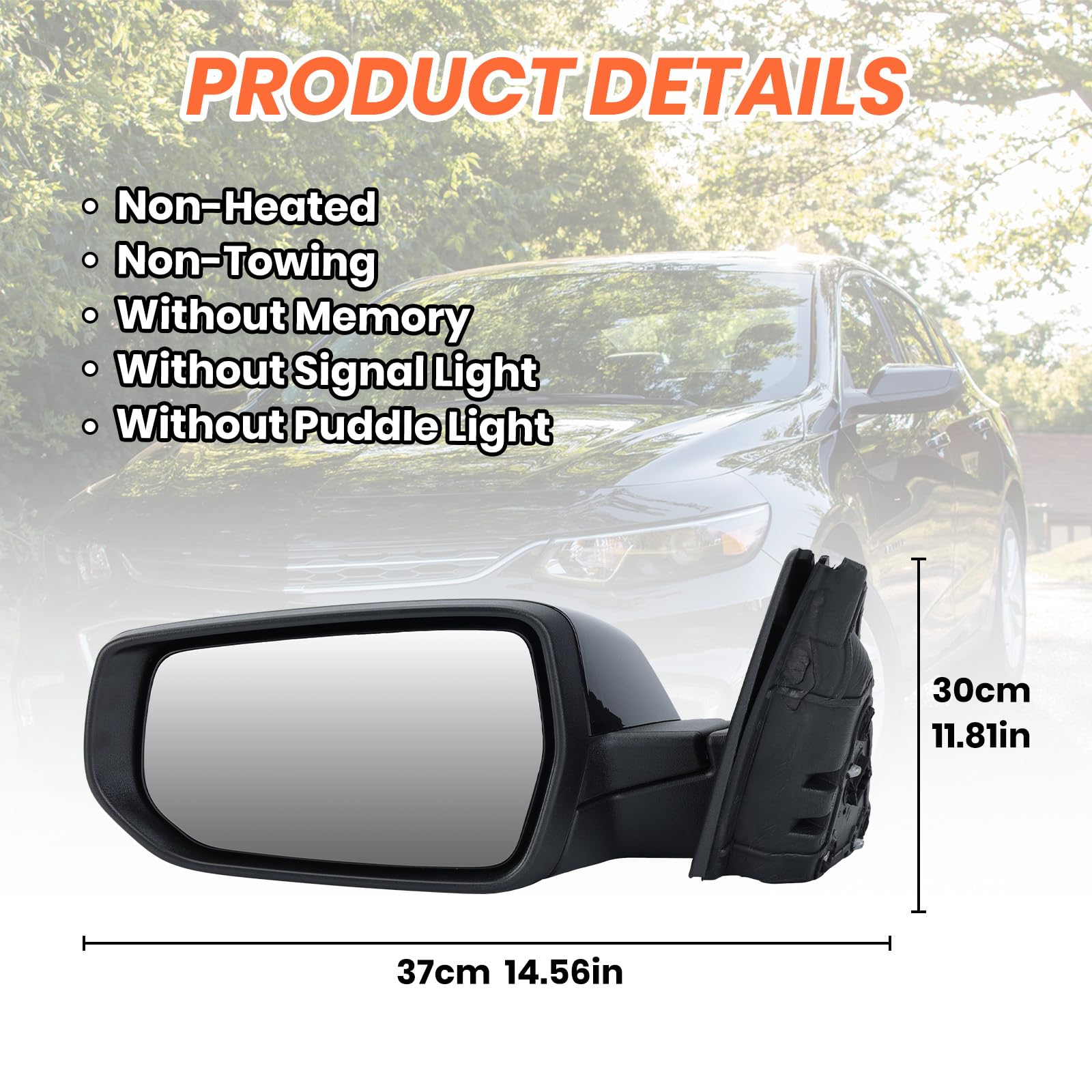 Mofoap Driver Side View Mirror Compatible With Chevy Malibu 2016 2017 2018 2019 2020 2021 2022 Non Heated Without Signal Light M