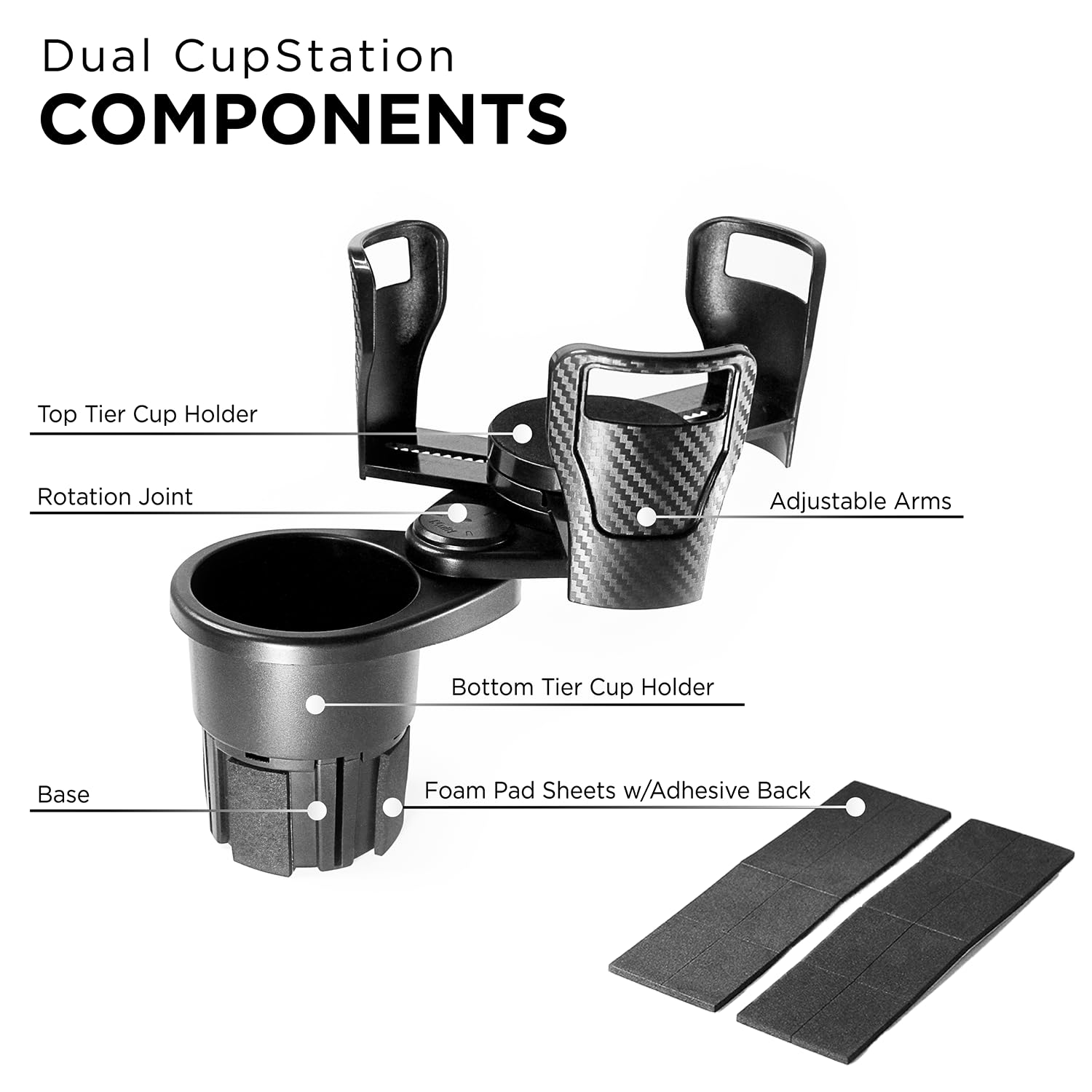 Limitless Dual CupStation - 2-in-1 Expandable Cup Holder with 360 Rotating Base - Black
