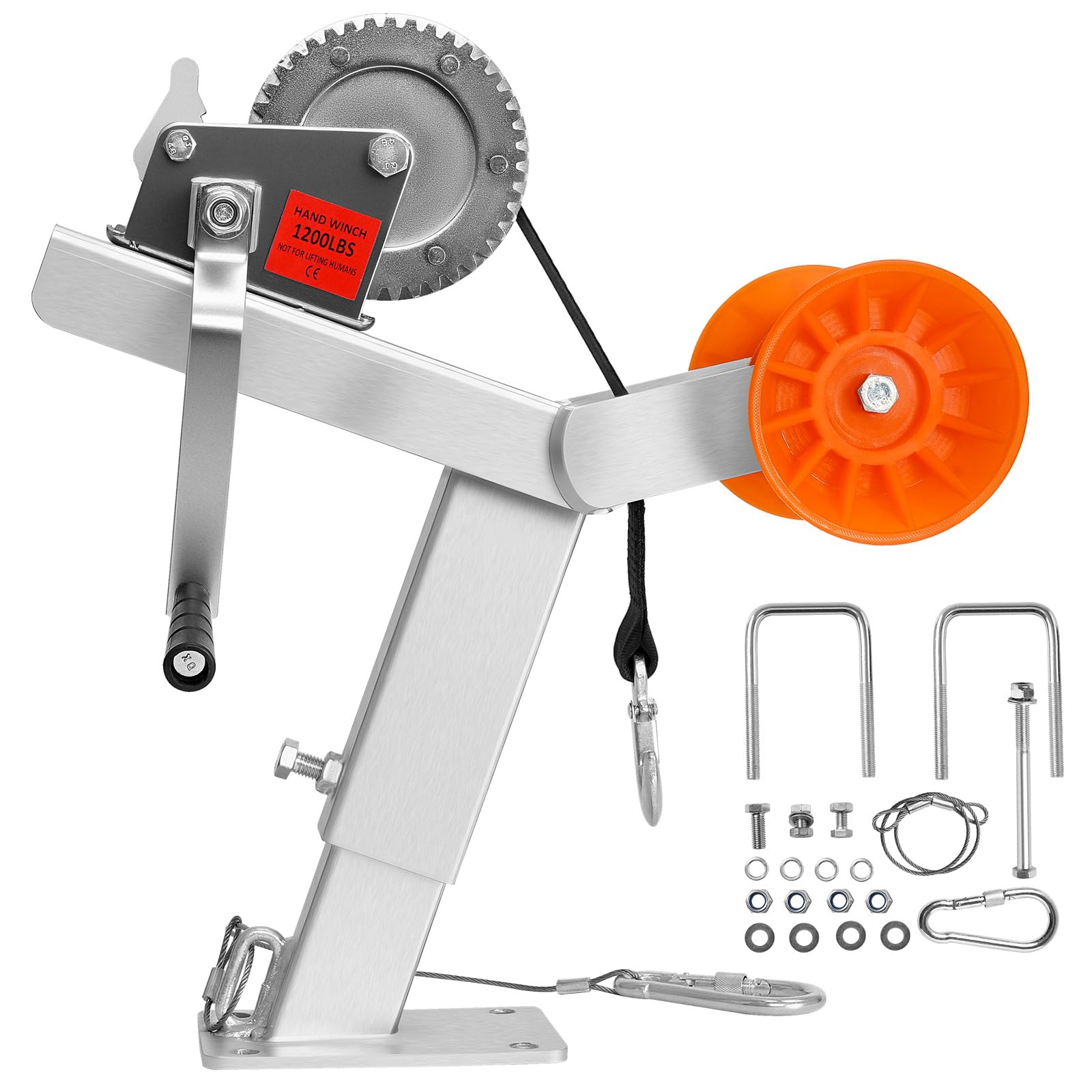 VEVOR Boat Trailer Winch Stand with Roller, 1200 lbs Winch & 2 in x 25 ft Winch Strap, Boat Winch Mount with U-Bolt for 2-3 Inch