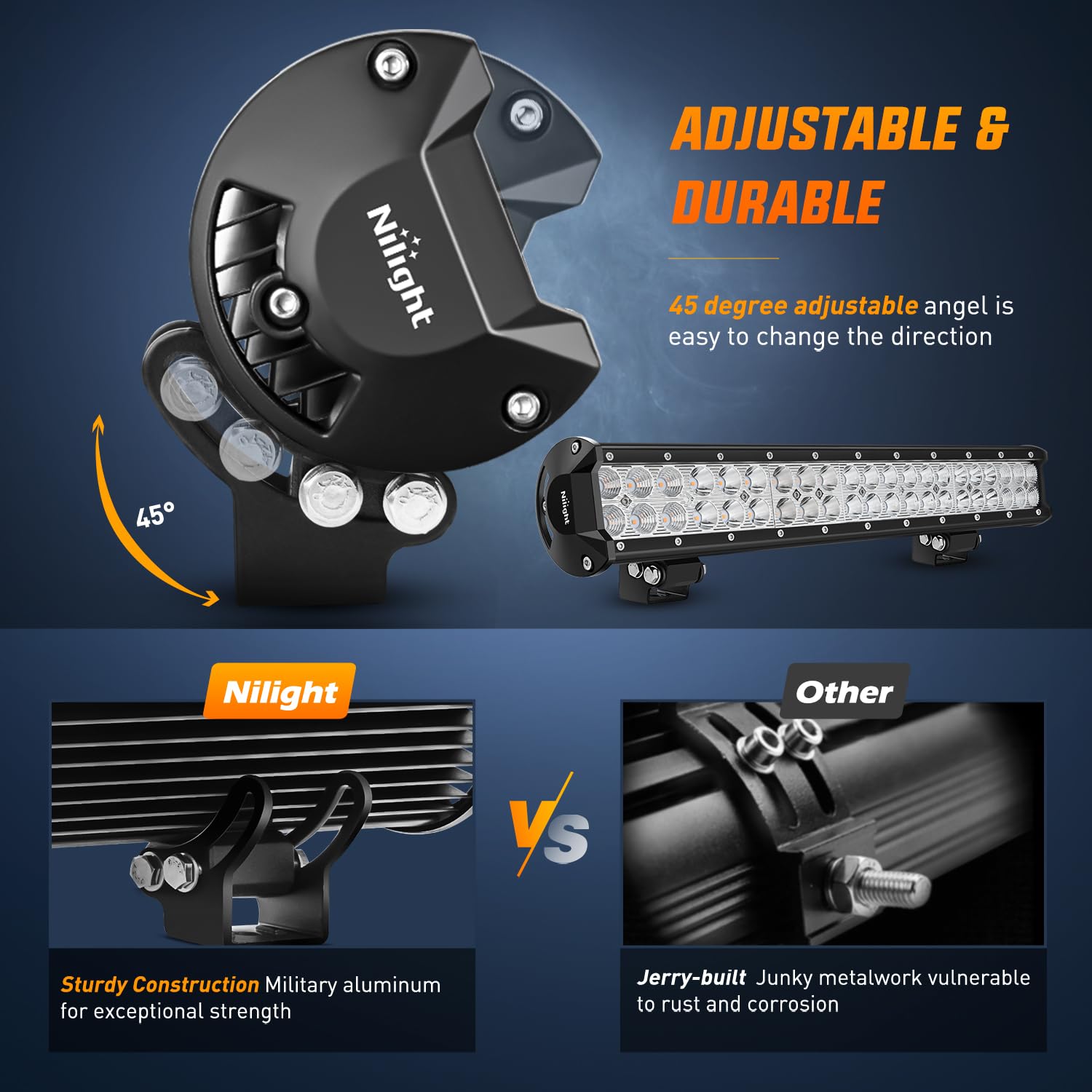 Nilight Led Light Bar 20 Inch 126W Spot Flood Combo Amber Beam Off Road Lamp Fishing Hunting Emergency Deck Work Lighting For Tr