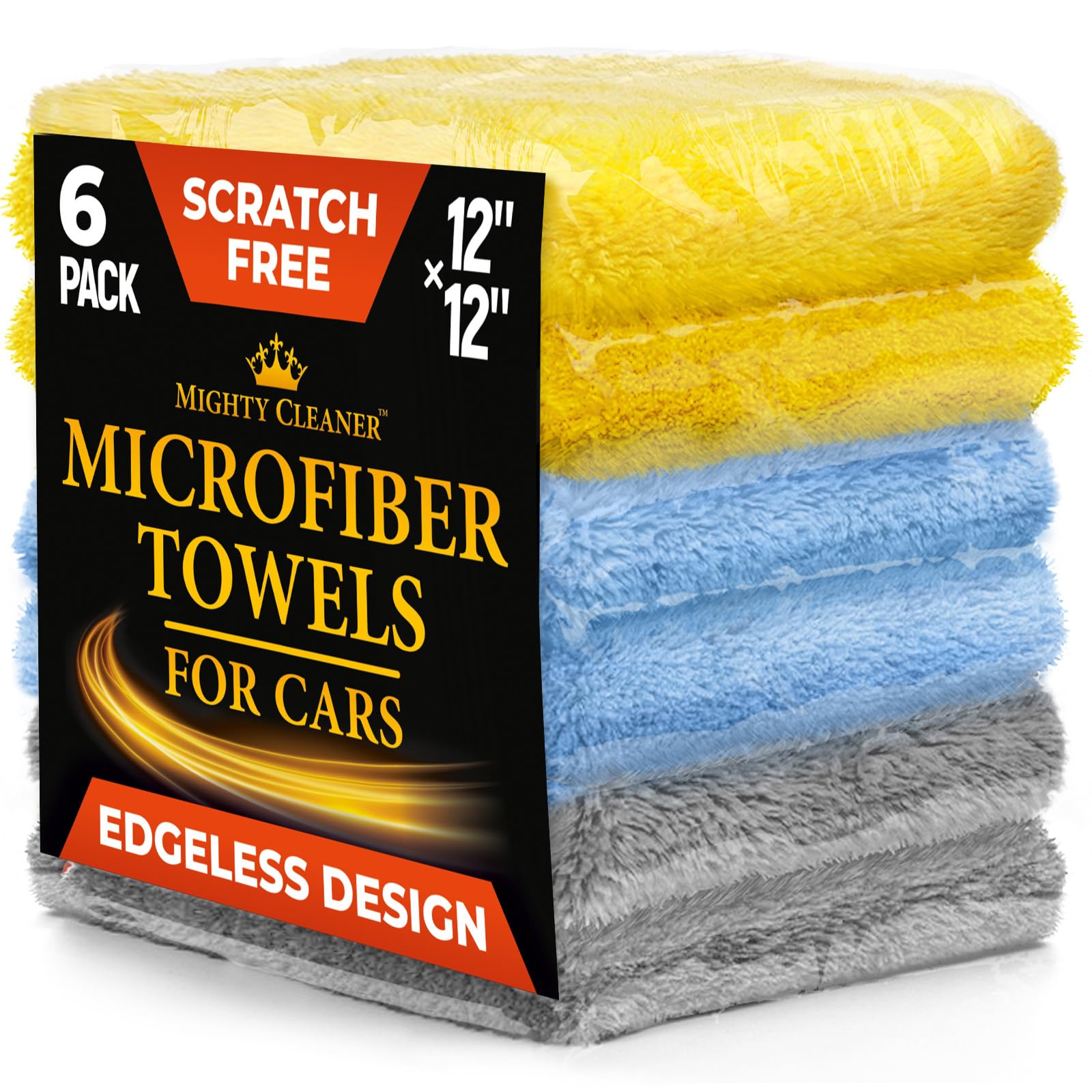 Edgeless Microfiber Towels For Cars - 6Pk (12   X12   ) - 540 Gsm - Super Soft Detailing & Buffing - Scratch-Free & Absorbent Mi