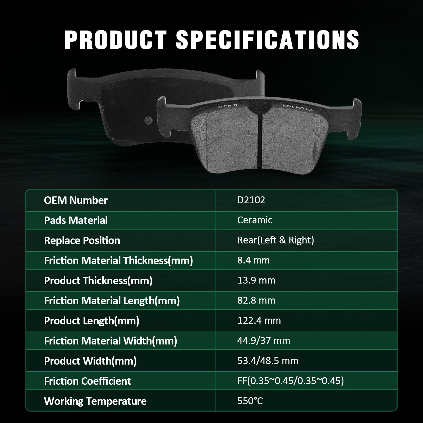 Automuto 8Pcs Front & Rear Ceramic Disc Brake Pads Set D1521 D2102 For Acura Tlx 2021-2023