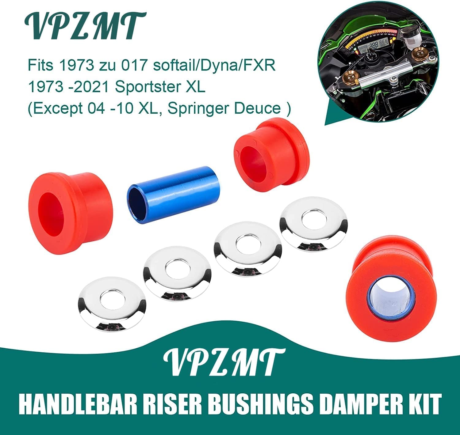 Vpzmt Polyurethane Handlebar Riser Bushings Damper Kit For Harley Davidson Big Twin Dyna 1973-2018, Sportster 1973-2003 (Style-Red)