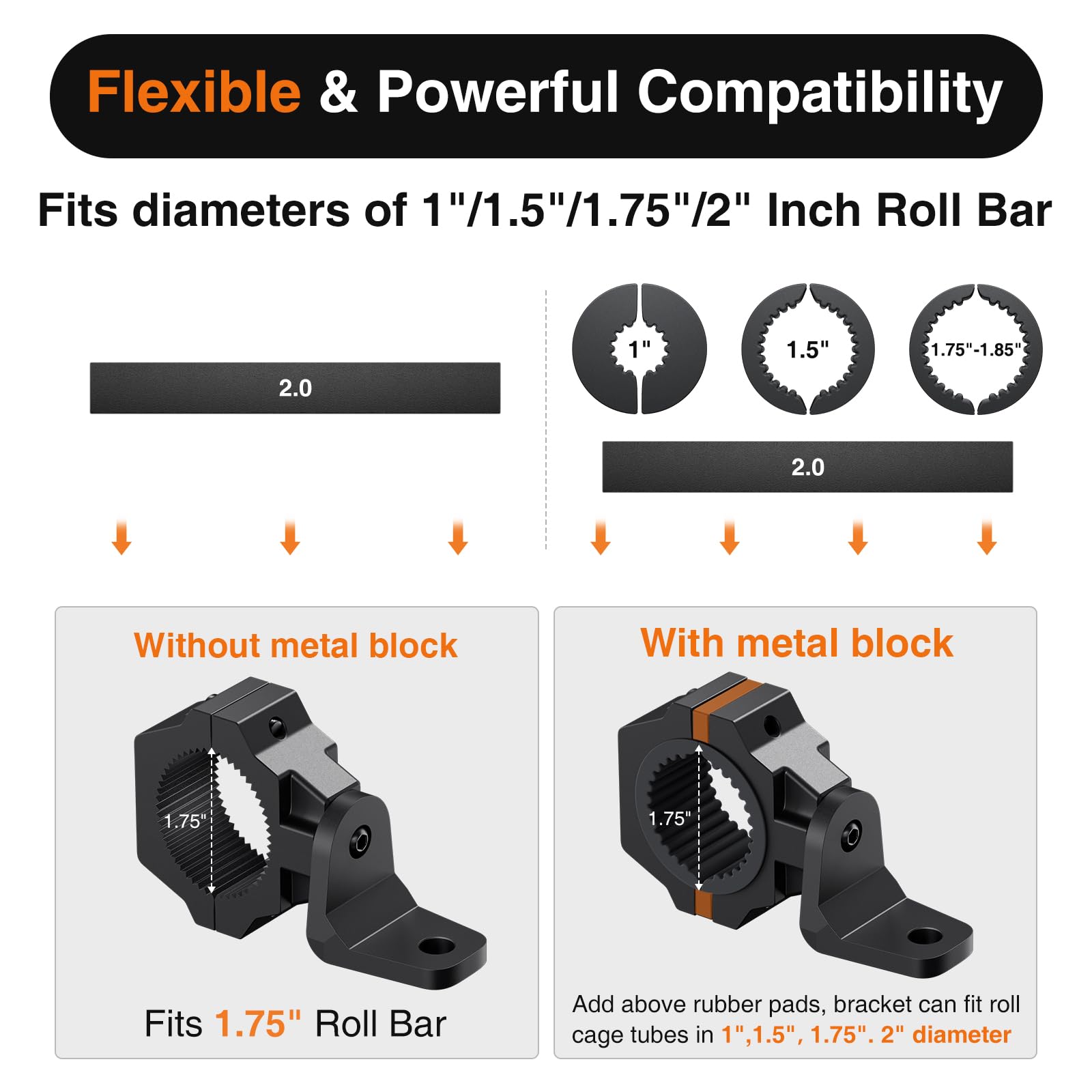 Ehaho UTV Whip Mount 2 Pack, Heavy Duty Adjustable Aluminum Bracket for 1"-2" Roll Cages, Black, Model UTV-WM-2