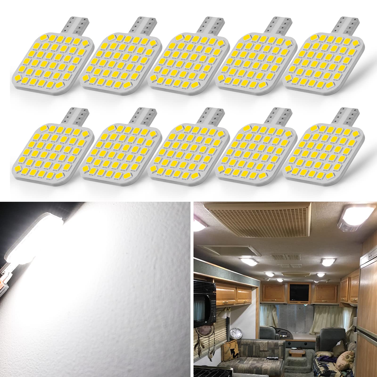 Brishine 10 Pcs 921 Interior Led Light Bulbs For Rv, Super Bright 36-Smd 4500K Natural White T10 922 912 194 Led Bulbs For Camper Trailer Motorhome Marine Boat Indoor Ceiling Dome Lights(12V Dc)