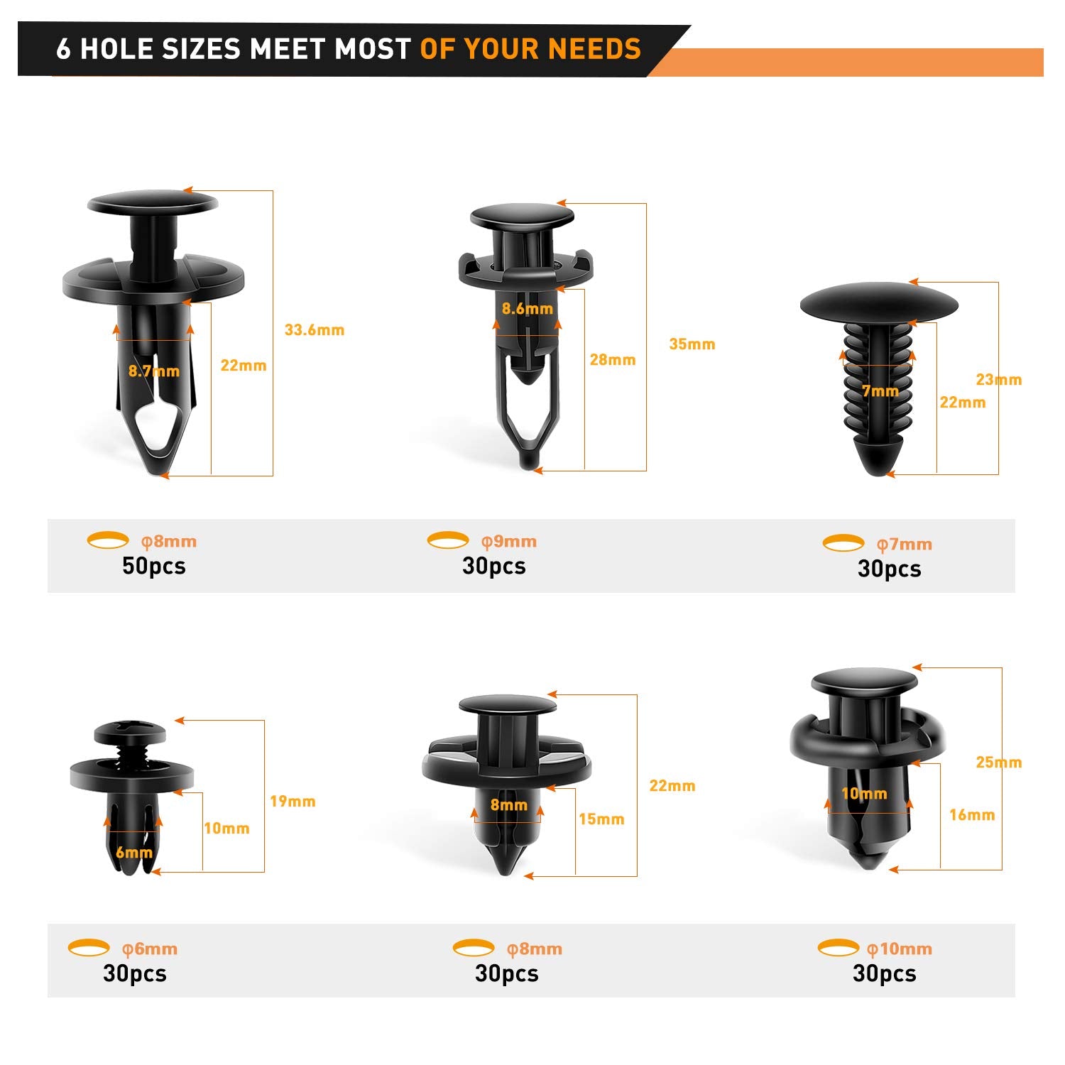 GOOACC Universal Plastic Fender Clips,200 Pcs Push Bumper Fastener Rivet Clips with 6 Size Auto Body Retainer Clips Bumpers,Car