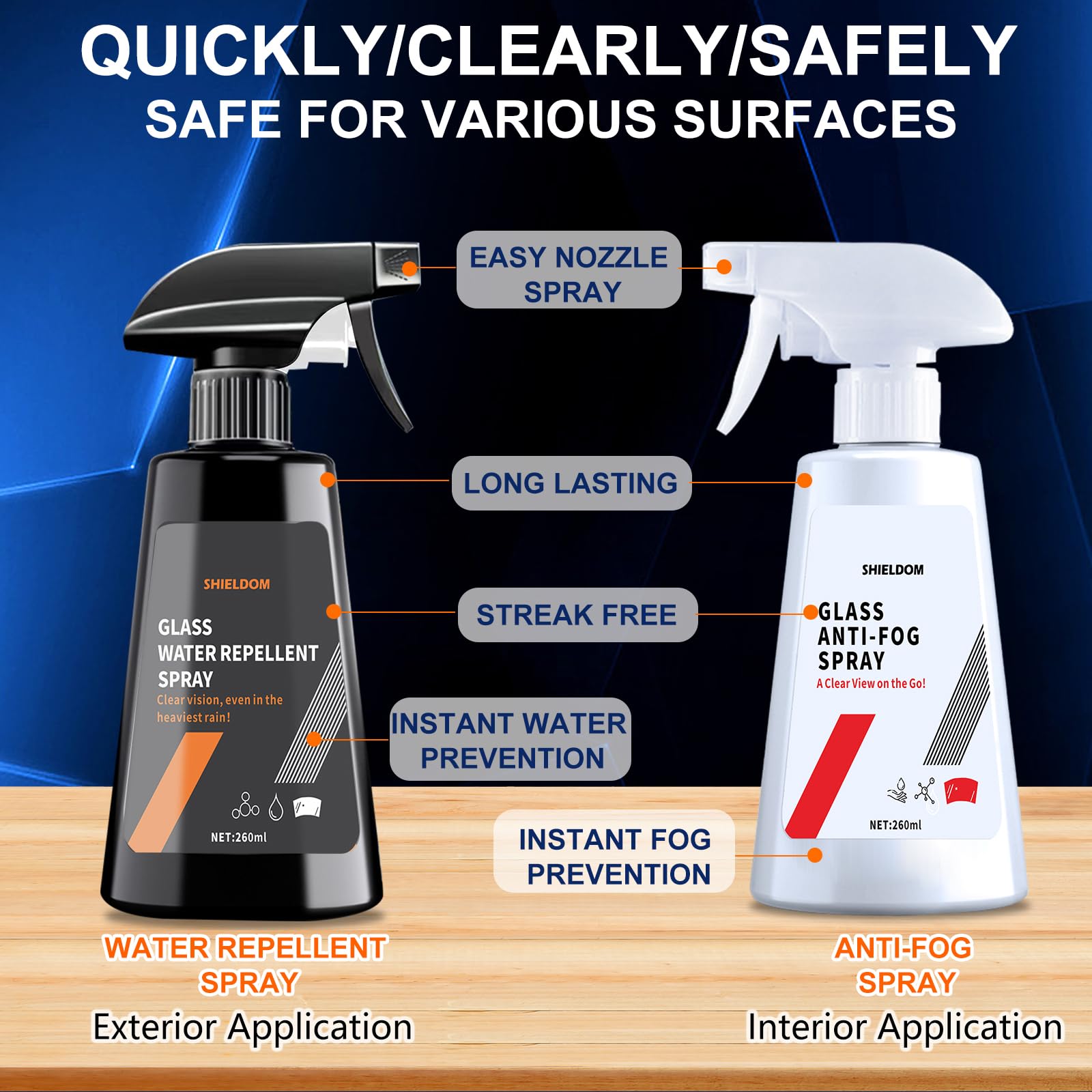 SHIELDOM Anti Fog Spray & Rain Repellent Spray for Car Windshield Glass Water Repellent Defogger Spray Waterproof Prevent Foggin
