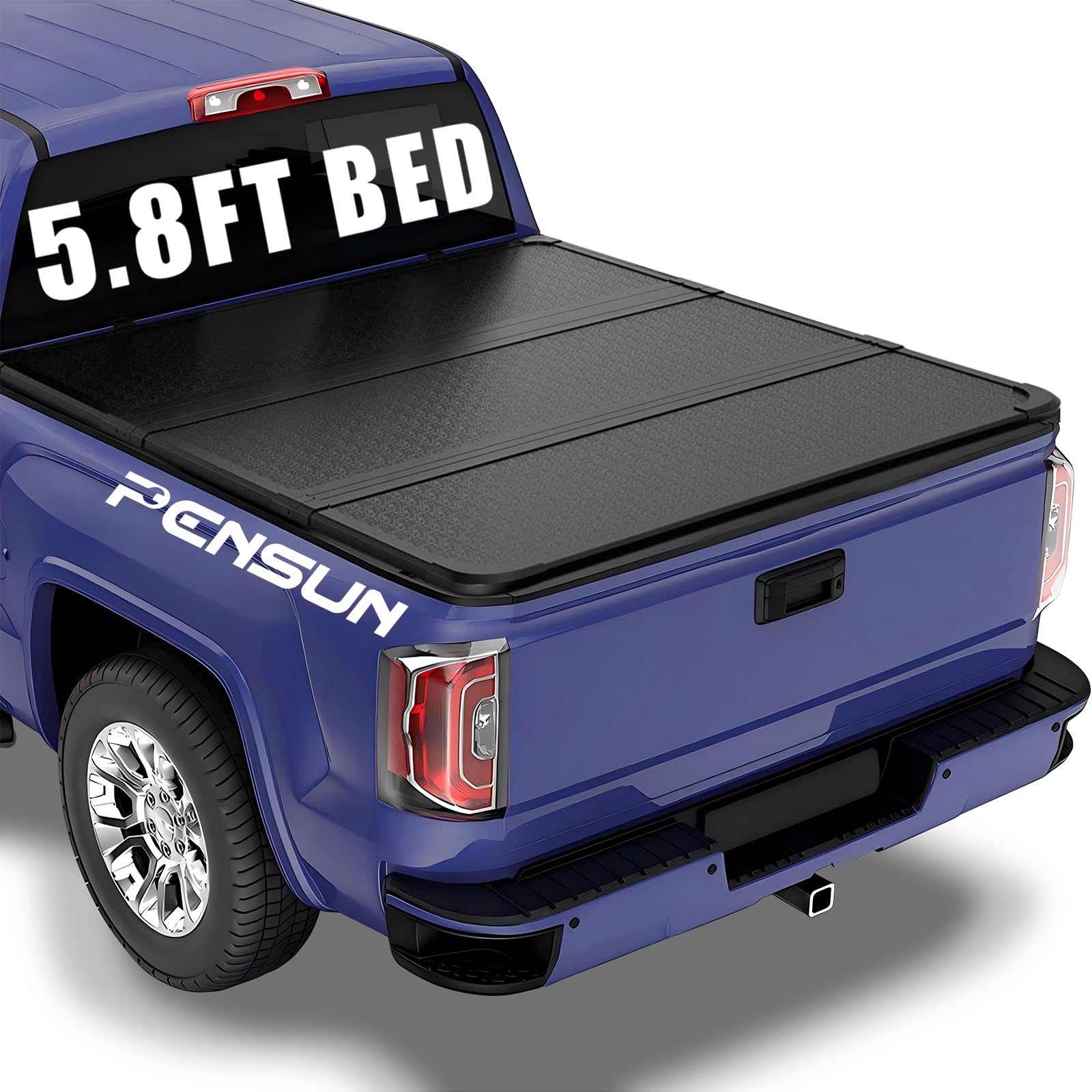PENSUN 3-Fold Hard Truck Bed Tonneau Cover Fit for 2019-2025 Chevy Silverado/GMC Sierra 1500 Pickup Truck Bed Cover with LED Lig