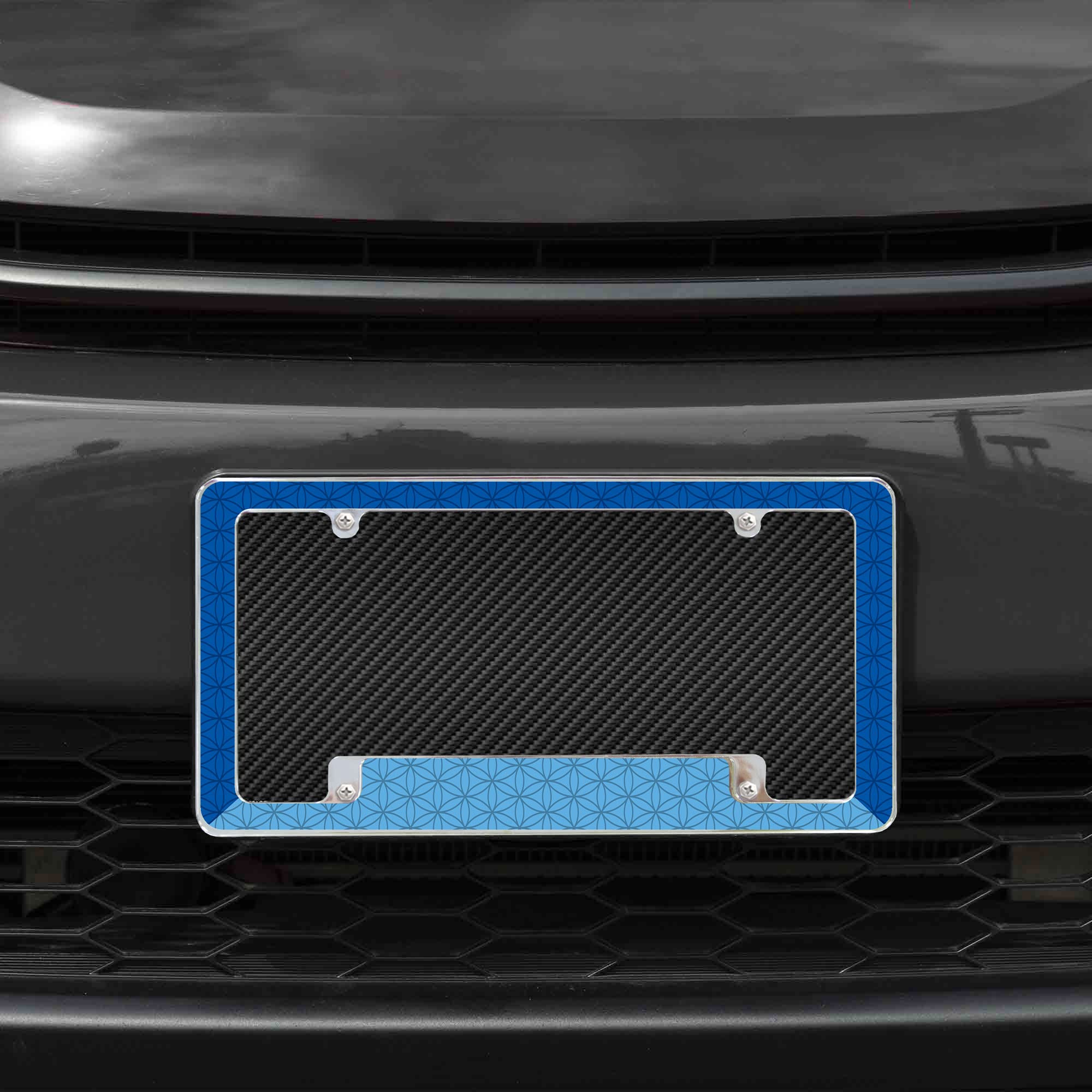 Rico Industries Blue Geometric Pattern All Over Automotive License Plate Frame for Car/Truck/SUV (12 x 6)