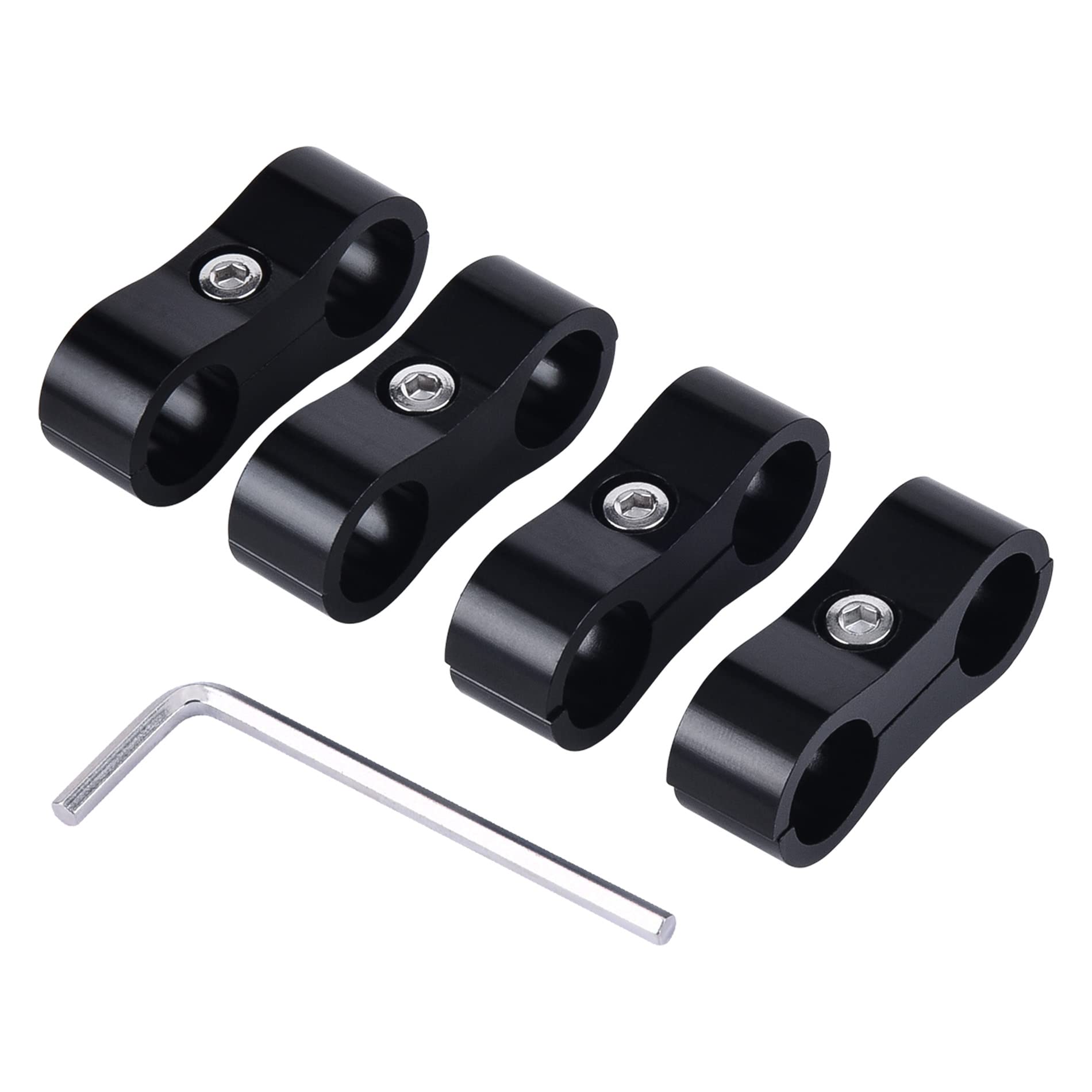 Evil Energy 8An Hose Separator Clamp, An8 Fuel Line Mounting Clamp Aluminum Black 4Pcs