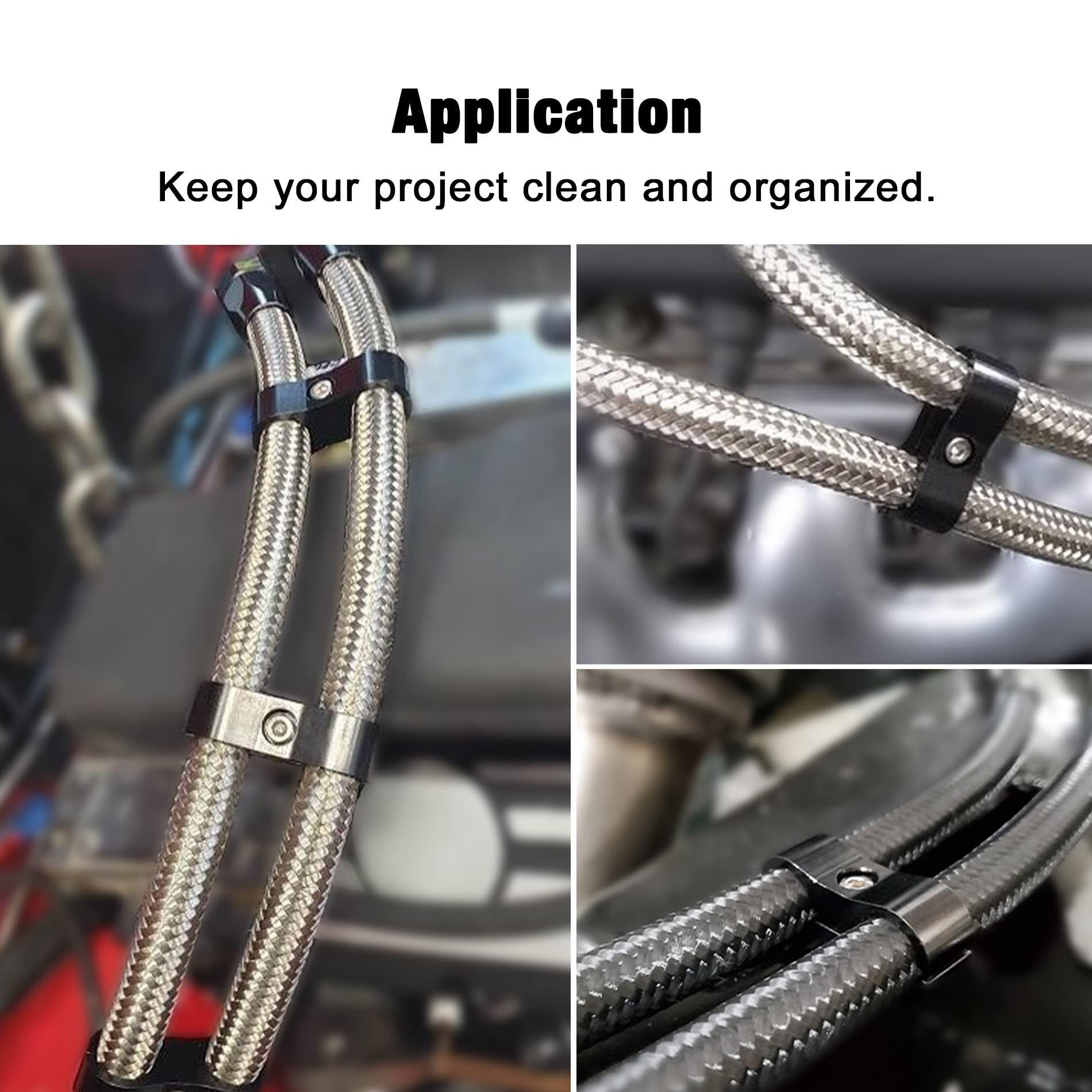 Evil Energy 8An Hose Separator Clamp, An8 Fuel Line Mounting Clamp Aluminum Black 4Pcs