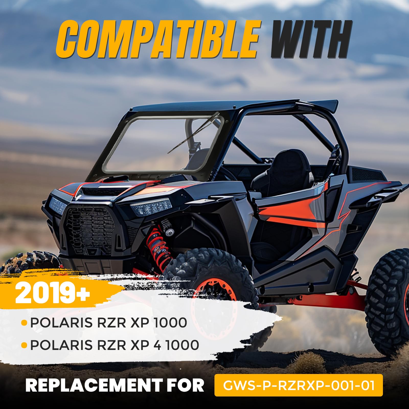 KUAFU Front Vented Glass Windshield Compatible with Polaris RZR XP 1000 RZR XP 4 1000 2019-2023 Replacement for GWS-P-RZRXP-001-