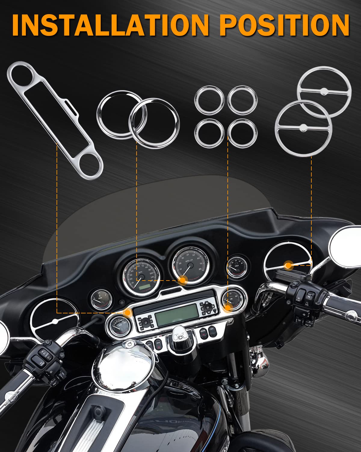 PBYMT 9 Pcs Stereo Accent Speedometer Speaker Trim Circle Covers Compatible with Harley Touring Electra Street Glide Trike Model