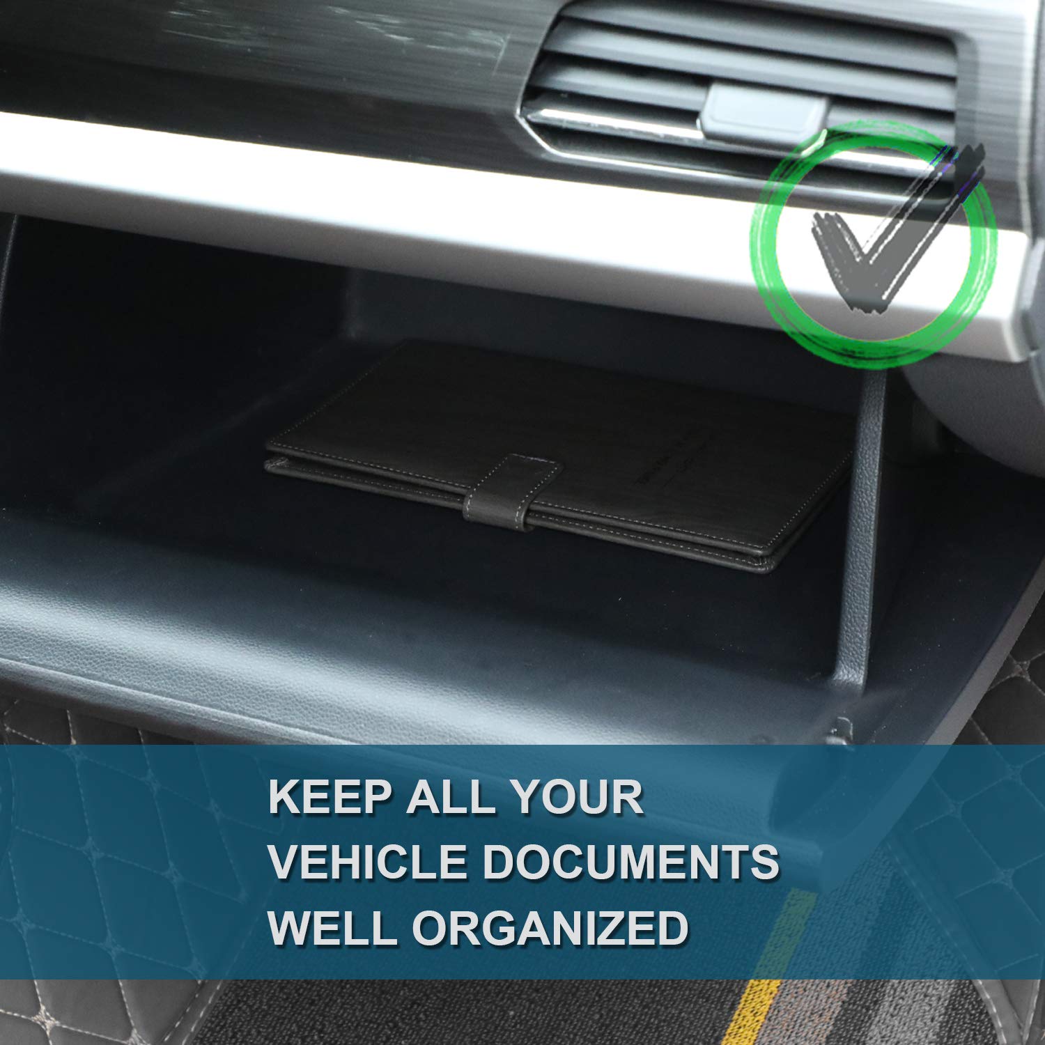 GNEGNI Dark Gray Leather Car Registration and Insurance Card Holder, Vehicle Document Organizer with Magnetic Closure for License & Cards