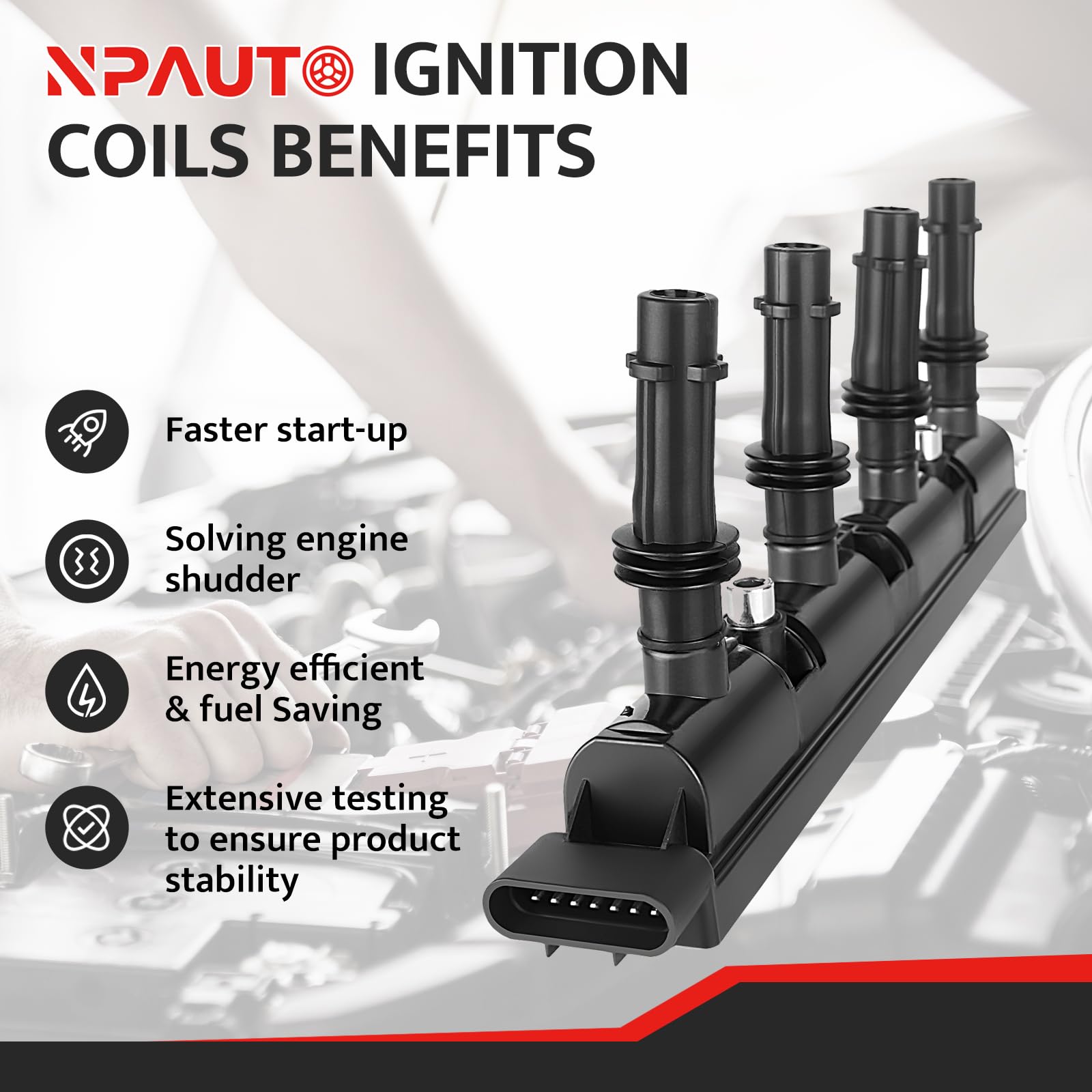 NPAUTO Ignition Coil Pack for Chevy Cruze, Buick Encore, Sonic, Trax, Volt, Cadillac ELR - Compatible with L4 1.4L Turbo (2011-2016