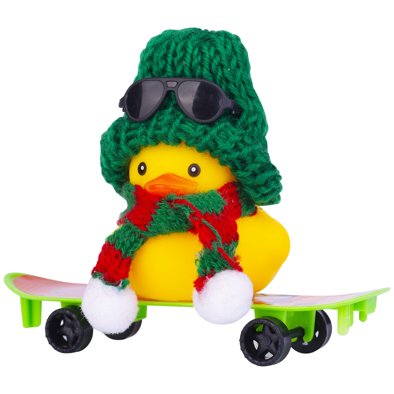 MuMyer Winter Duck Car Dashboard Decorations, Rubber Duck Car Ornaments Accessories with Mini Hat, Sunglasses, Necklace and Skat