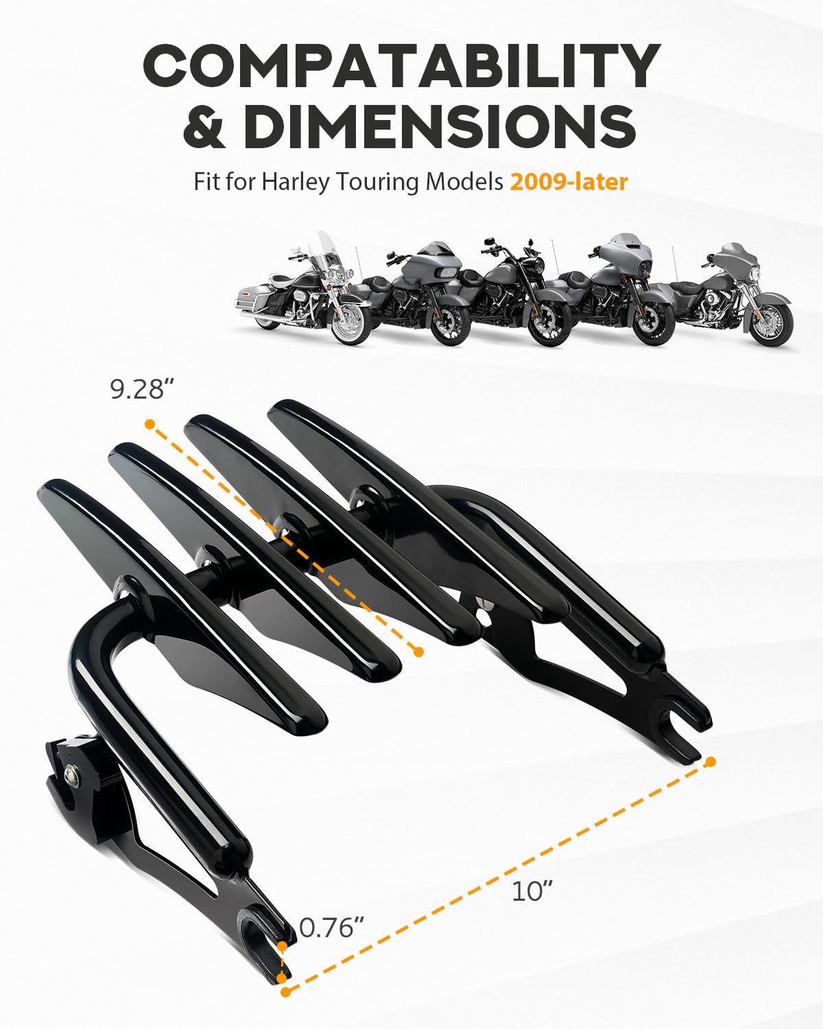 Pbymt Gloss Black Detachable Mounting Luggage Rack Compatible For Harley Touring Street Glide Road King Electra Glide 2009-2023