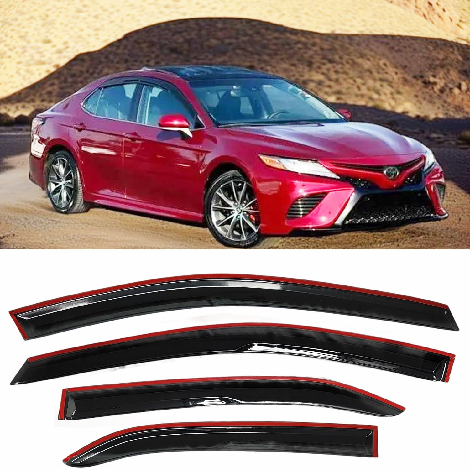 Side Window Visor Vent Deflectors Rain Guards For 2018-2024 Toyota Camry, Wind Vent Sun Shade Tape On Car Window Shades, Smoke T