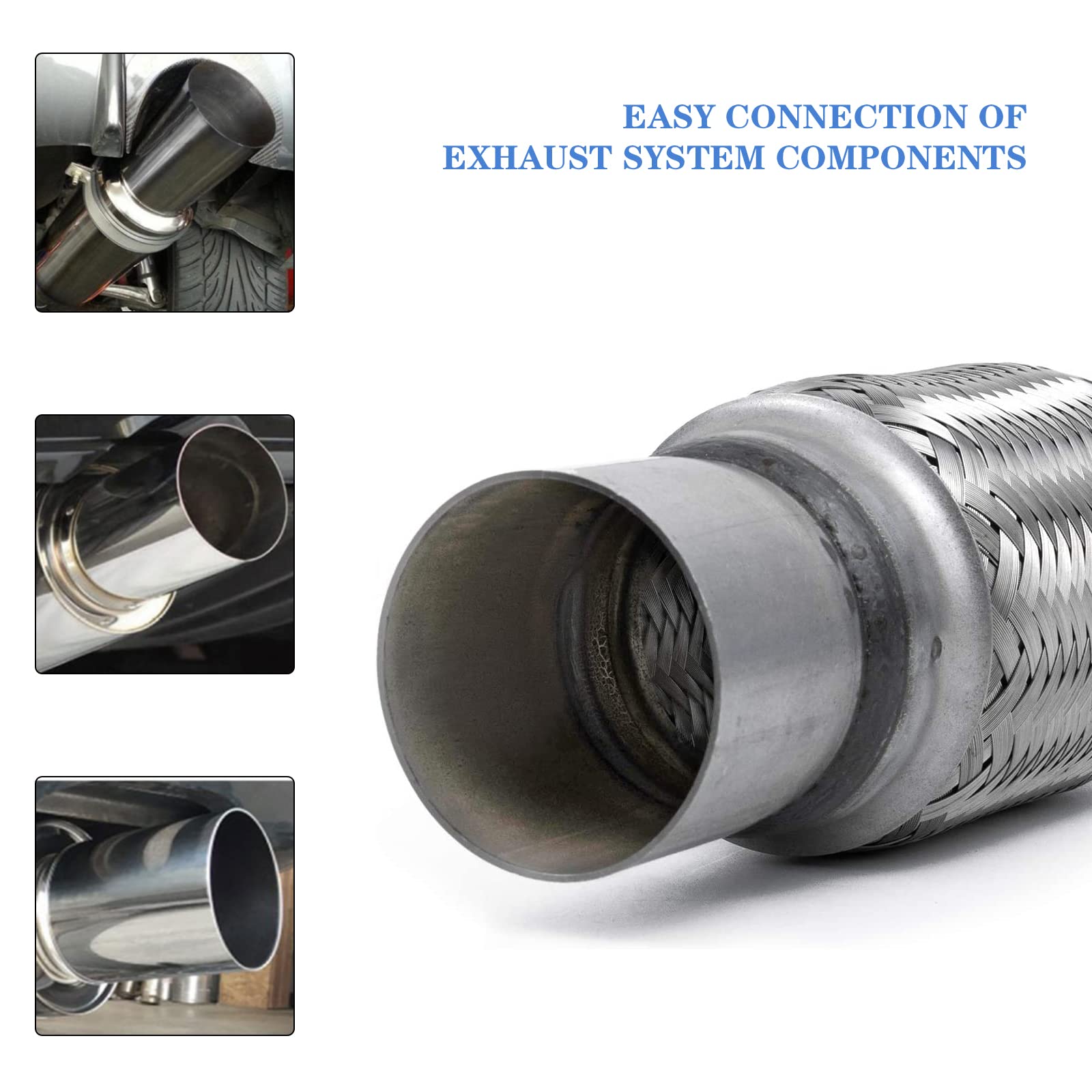 Rp Remarkable Power, 2 Pack 2.5 Inch Inlet Exhaust Flex Pipe,2.5 Id X 10 Length Flexible Tube,Stainless Steel Double Braid Heavy