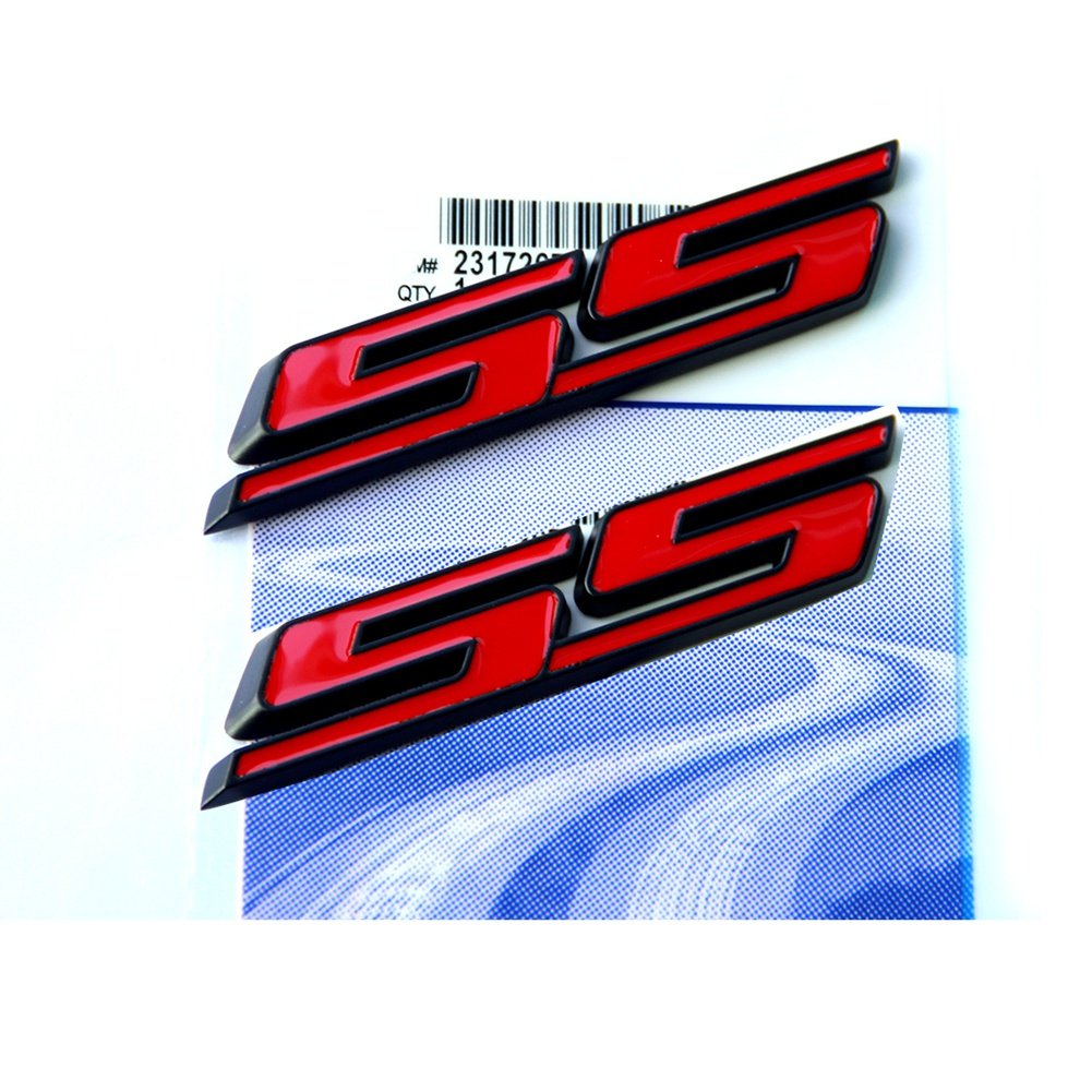 2Pack Oem Black Ss Emblem 3D Badge Decal Compatible With Camaro Ss Z71 1Le Flat Matte Red