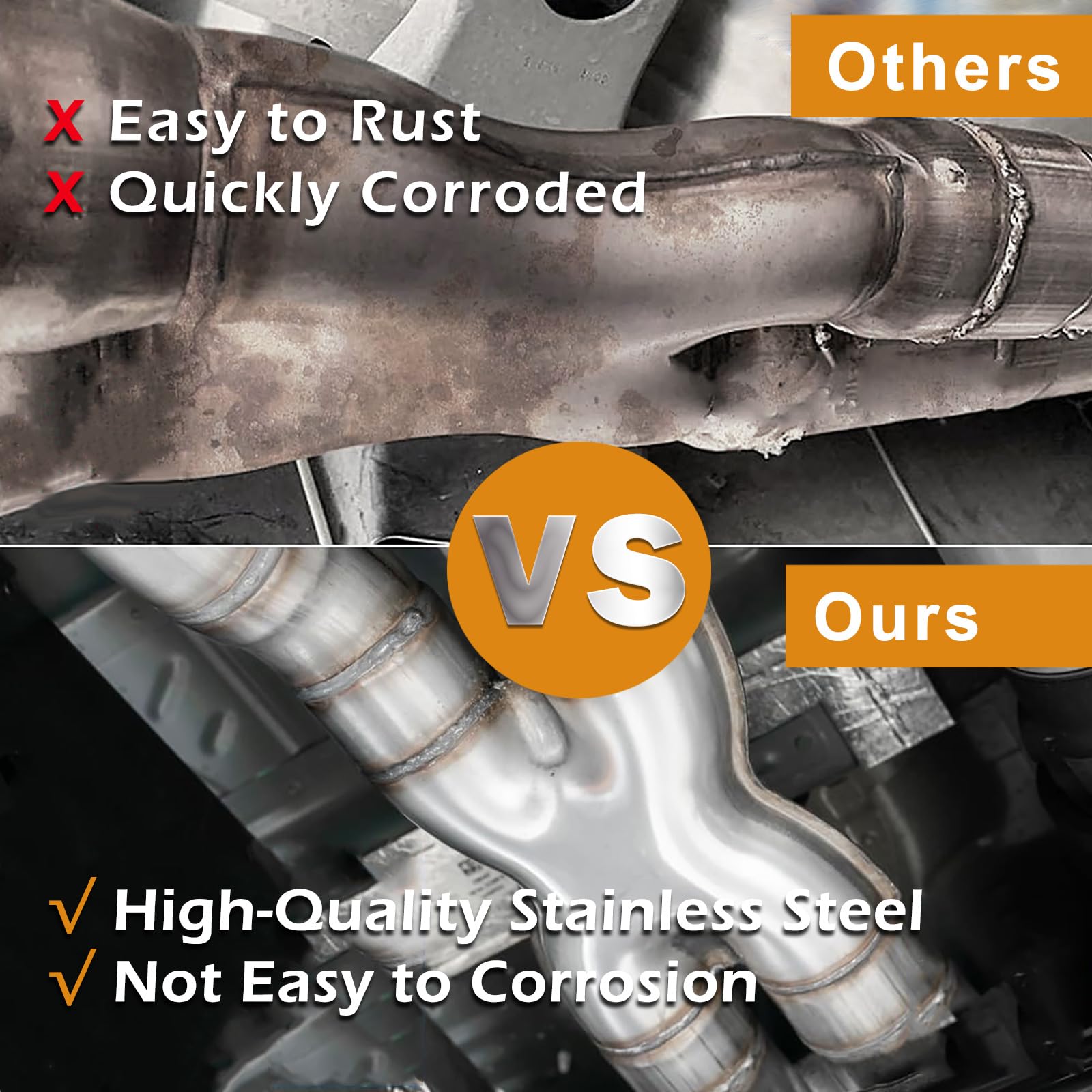 A-Karck Exhaust X Pipe Dual 2.5'' Inlet, 12'' Long Dual 2.5'' Outlet Stainless Steel X Pipe For Smoother Exhaust (Wide-Edge)