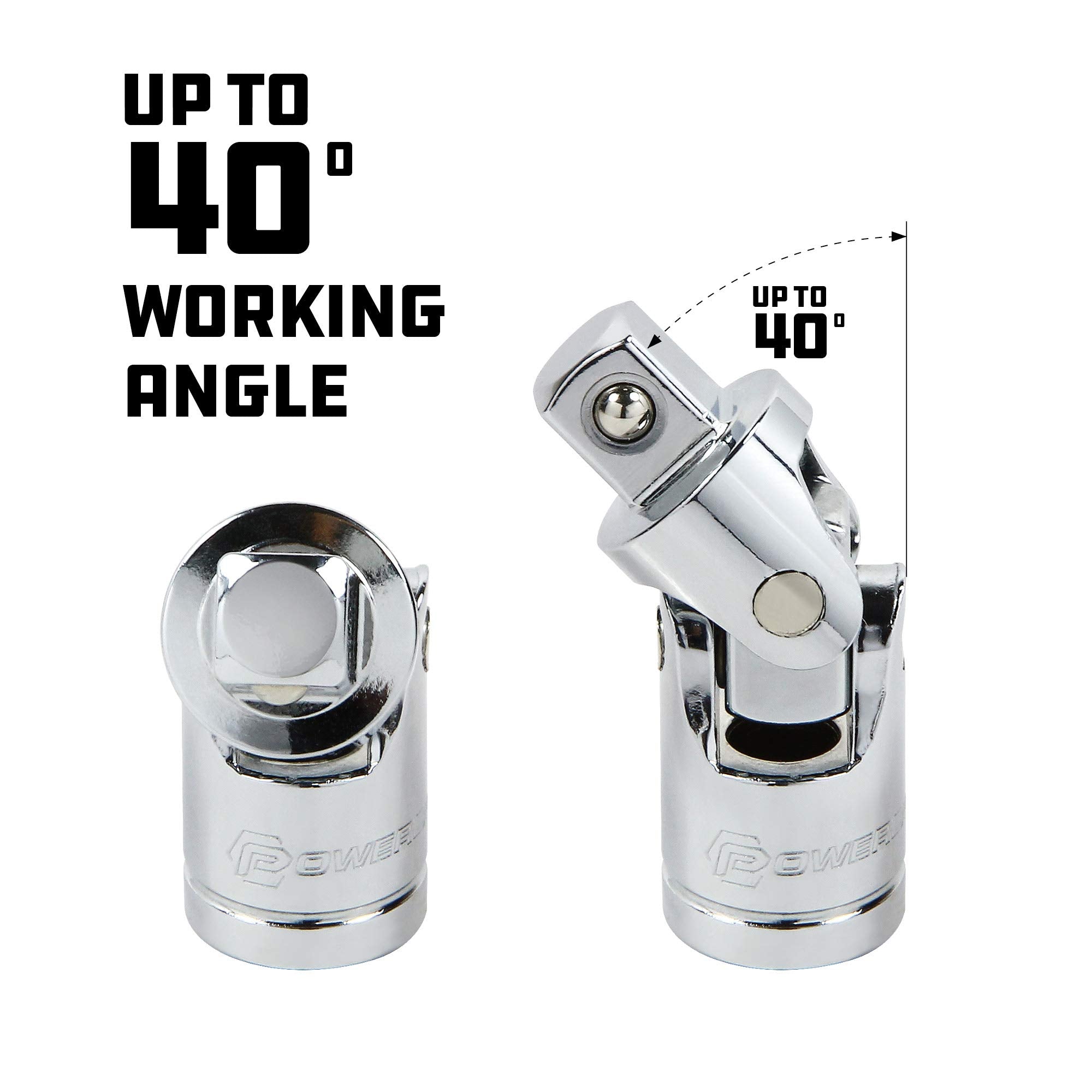 Powerbuilt 640858 3 Piece Universal Joint Set, Silver, 1/4'', 3/8'' & 1/2'' Drive