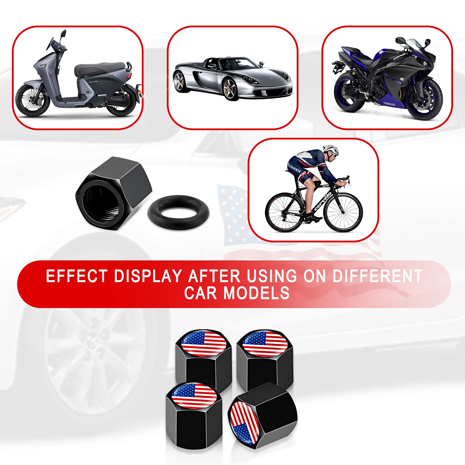 Ajxn 4 Pcs Original American Flag Car Wheel Tire Valve Stem Caps Airtight Dust Proof Covers Universal Tire Air Valve Caps For Cars, Trucks, Bicycles (Red)