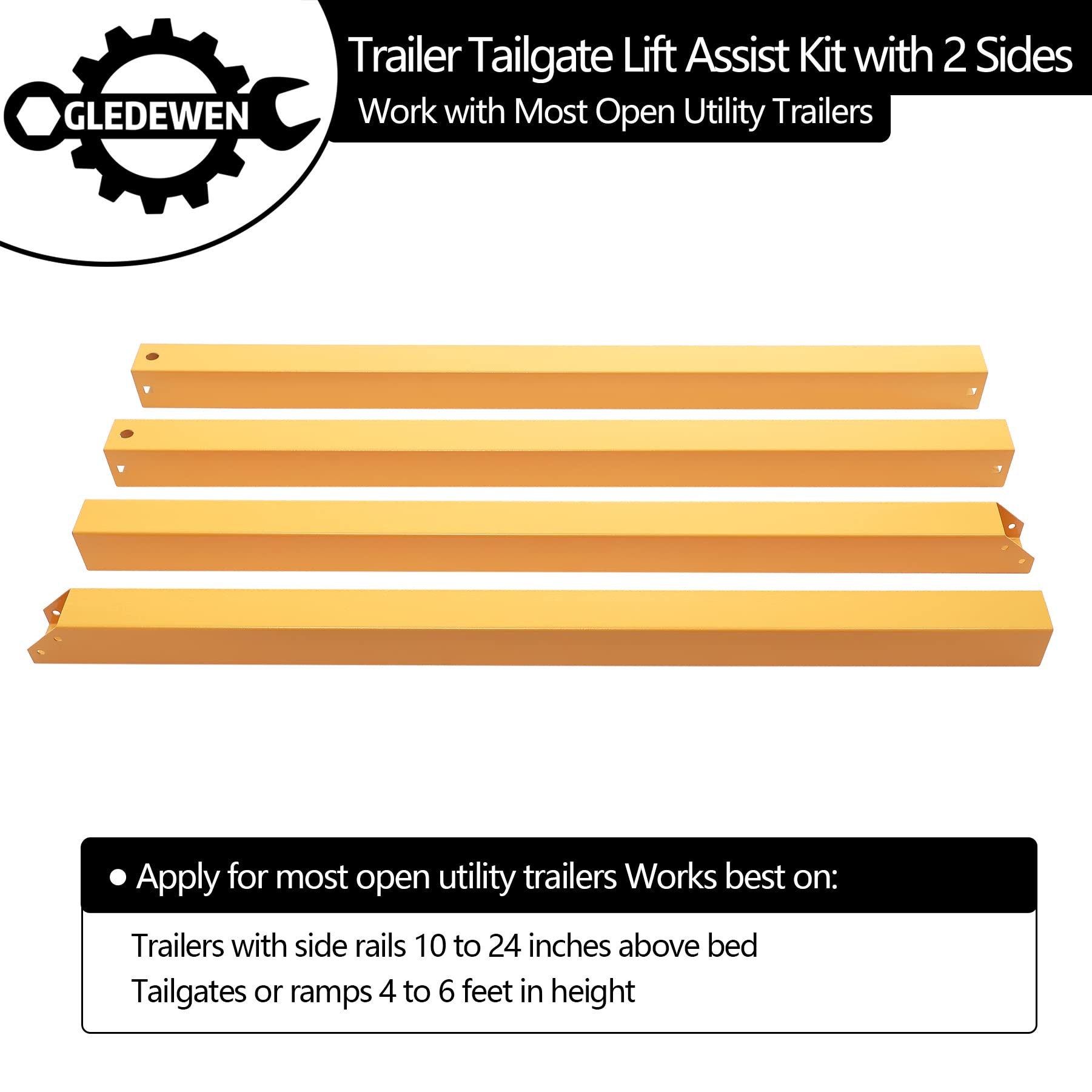 Trailer Tailgate Lift Assist Kit, Compatible with Open Utility Trailer Tailgate and Ramp, with 2 Sides (Yellow), with 12 to 24 I