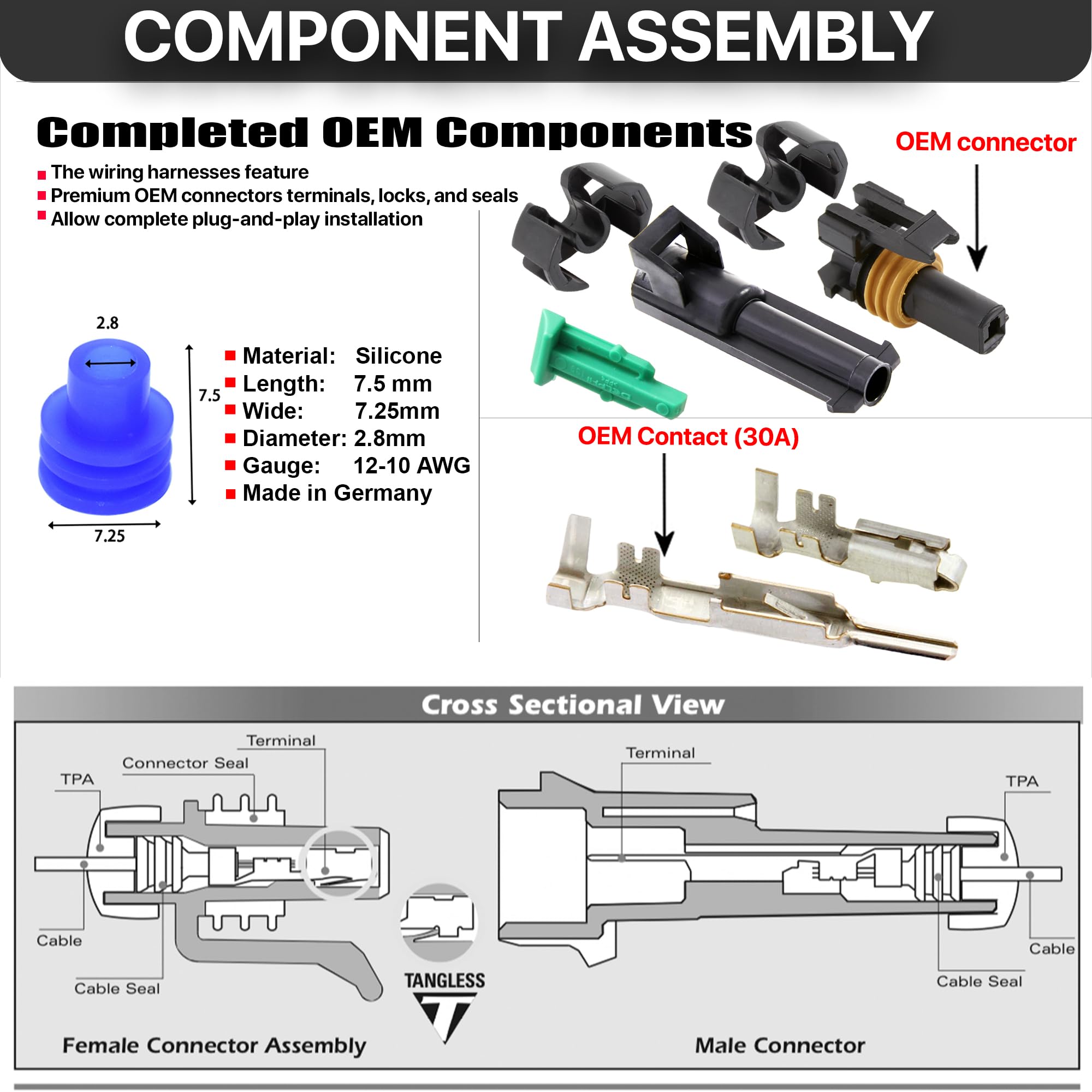 5-Pack (1-Pin) 30Amp Metri-Pack Waterproof Connector Terminals And Seals 12-10Awg